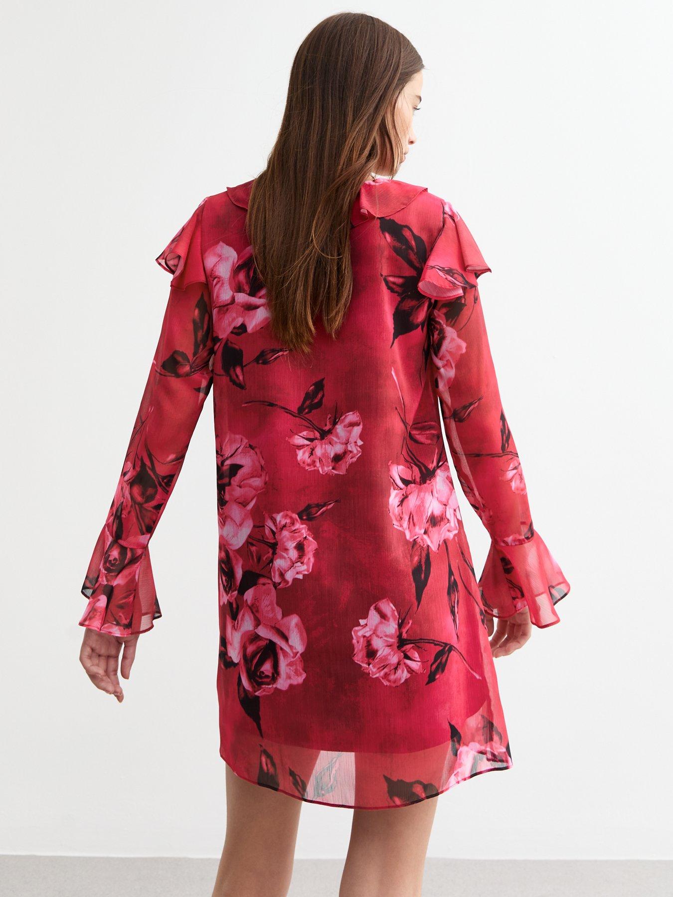 new-look-ruffle-trim-long-sleeve-mini-dress-redstillFront