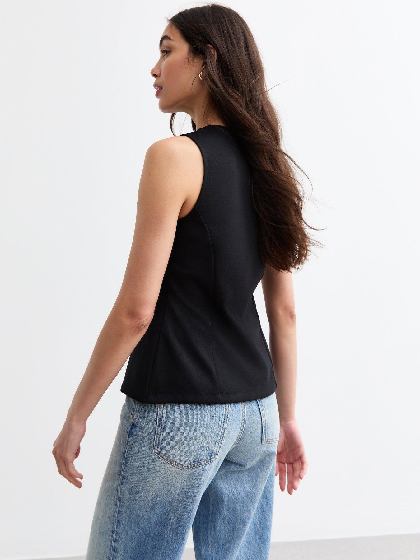 new-look-ponte-crew-neck-button-down-top-blackstillFront