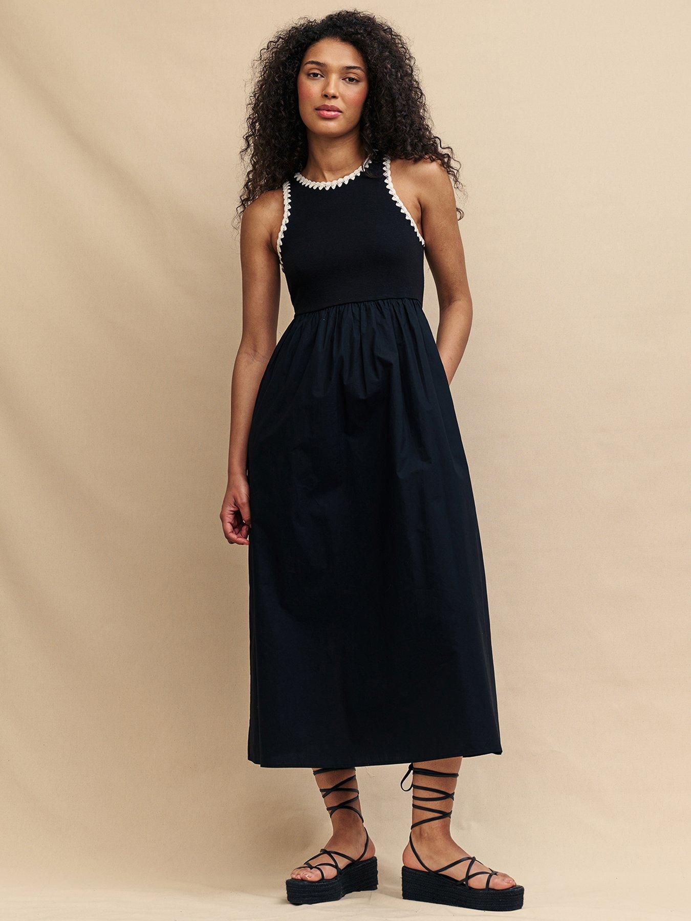 nobodys-child-contrast-trim-sleeveless-midi-dress-blackfront