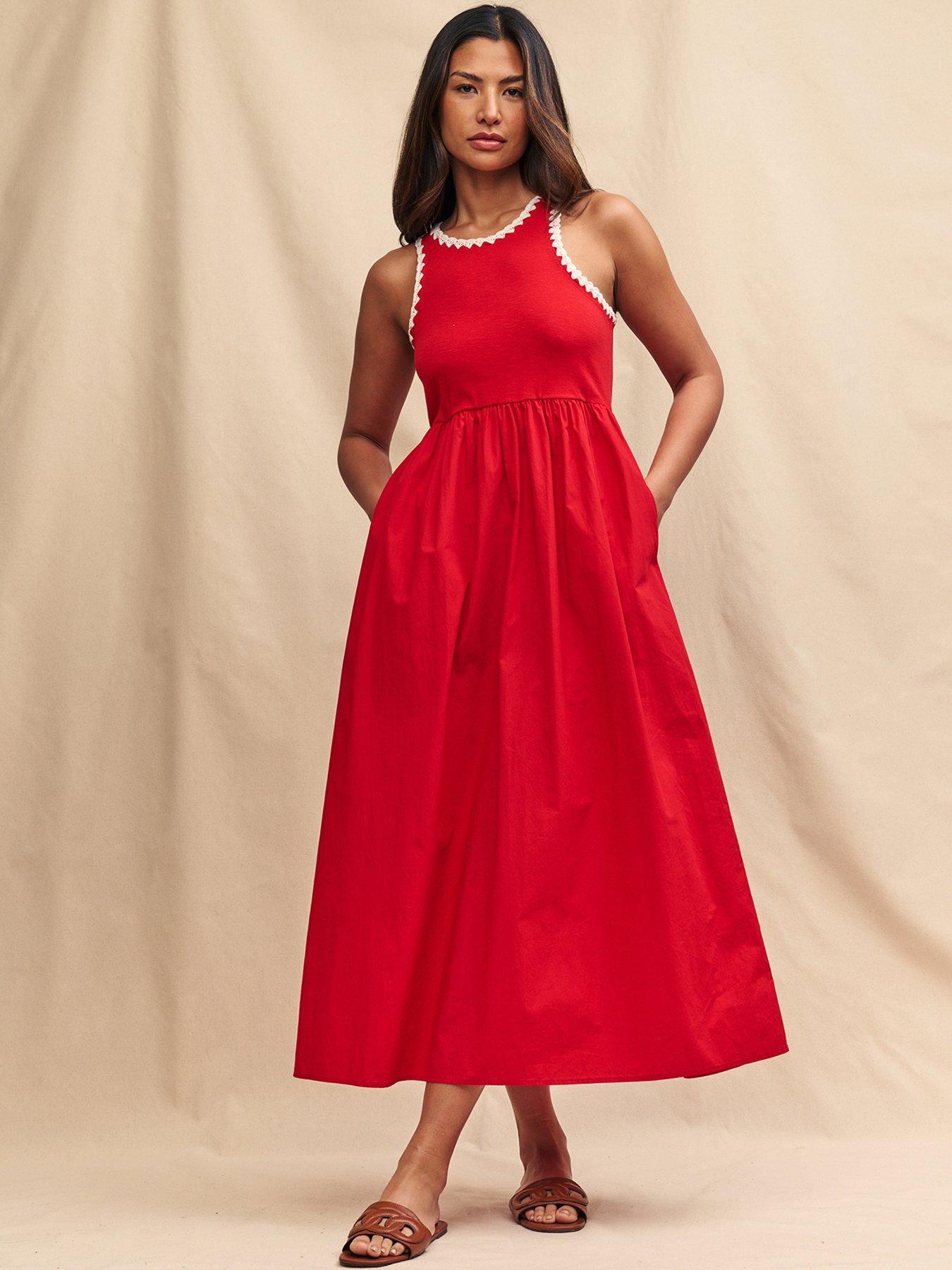 nobodys-child-contrast-trim-sleeveless-midi-dress-red