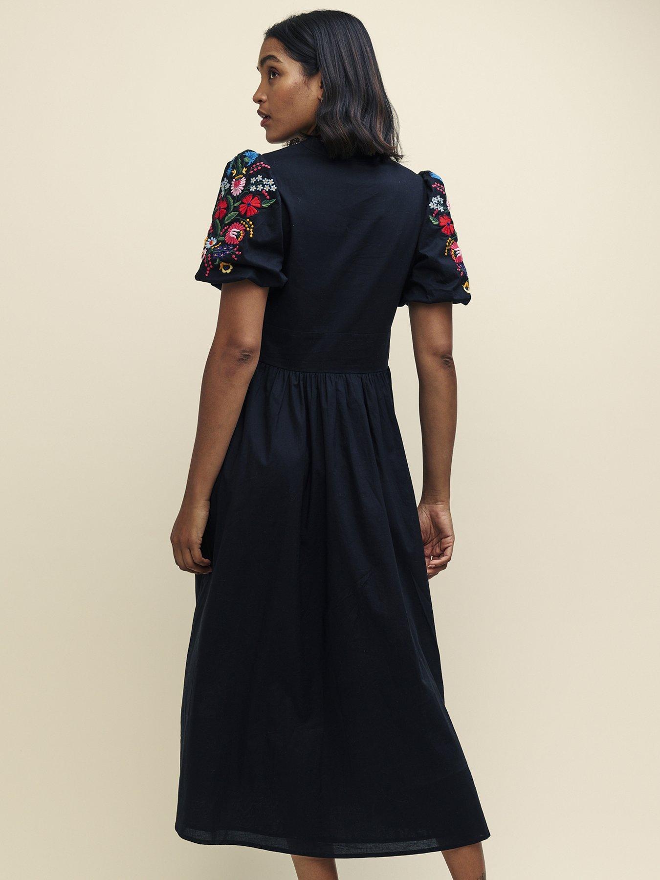 nobodys-child-embroidered-short-sleeve-midi-dress-blackstillFront