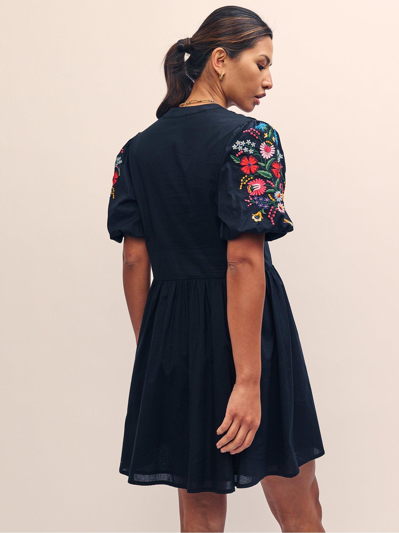 nobodys-child-embroidered-short-sleeve-mini-dress-blackstillFront