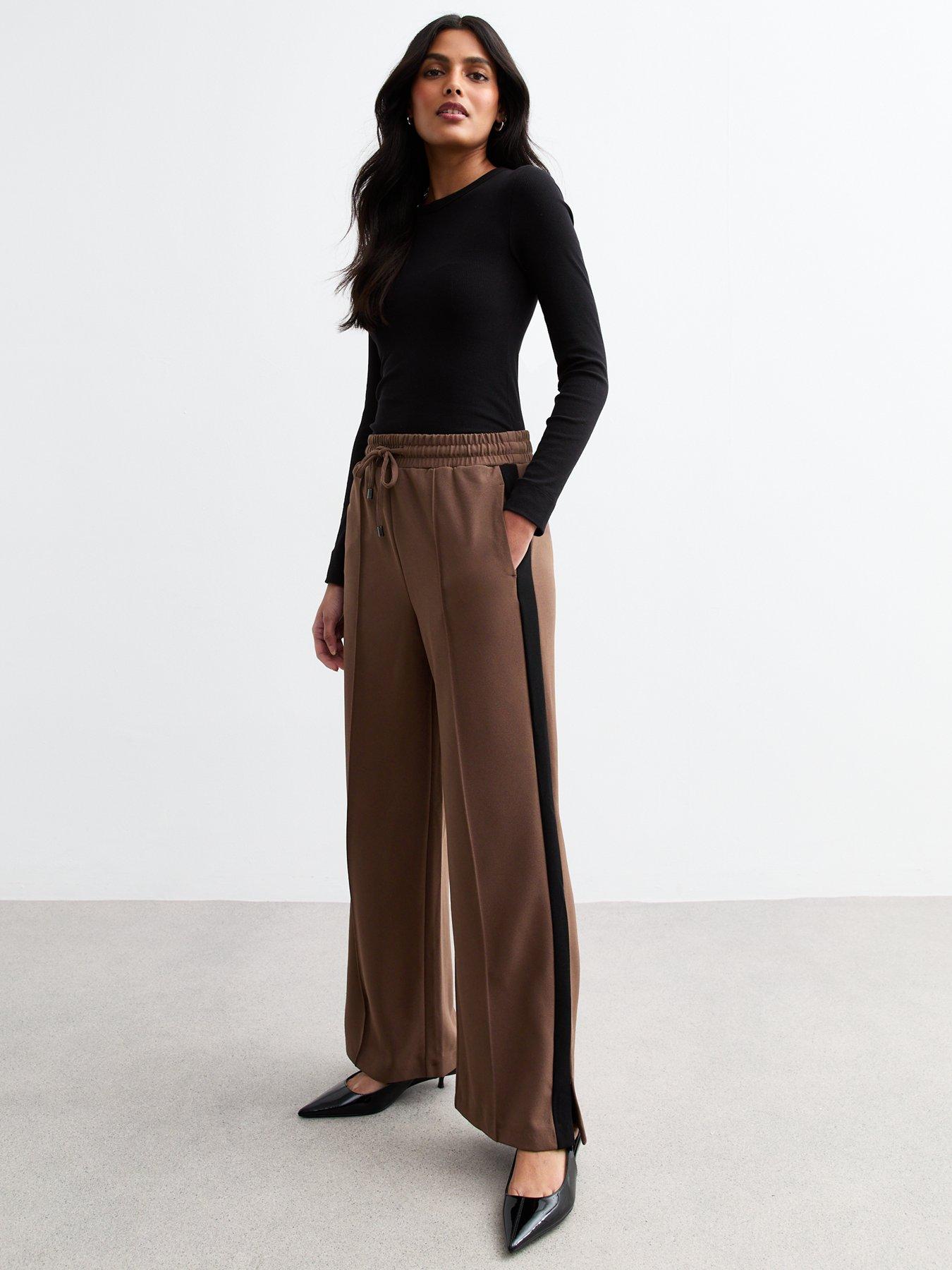 new-look-stripe-trimmed-tailored-wide-leg-joggers-brown