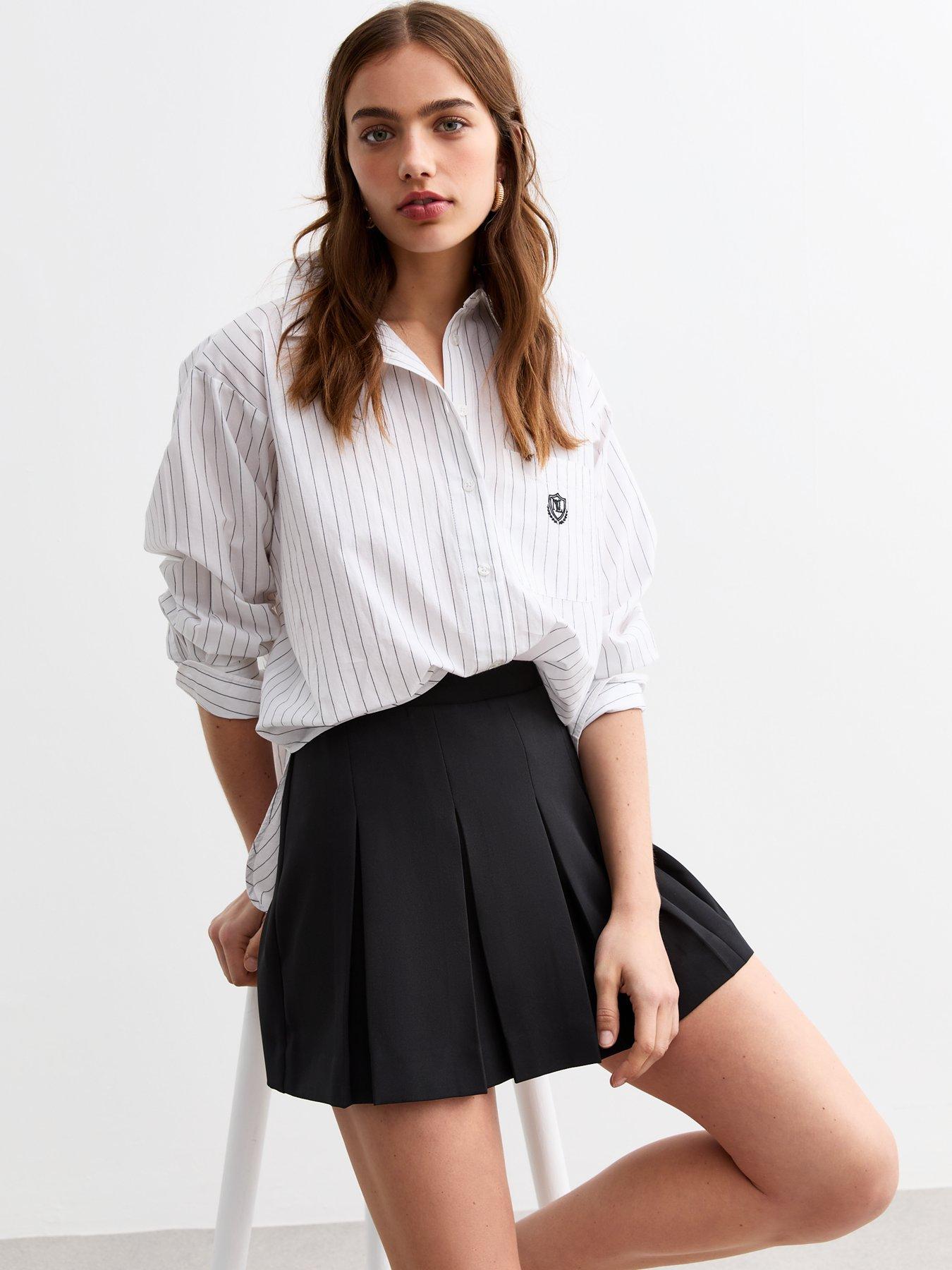 new-look-box-pleat-mini-skirt-blackfront