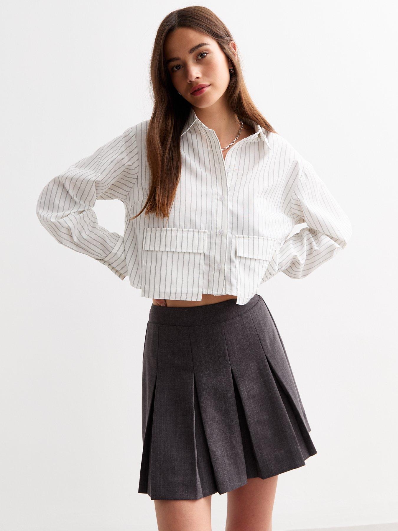 new-look-box-pleat-mini-skirt-grey