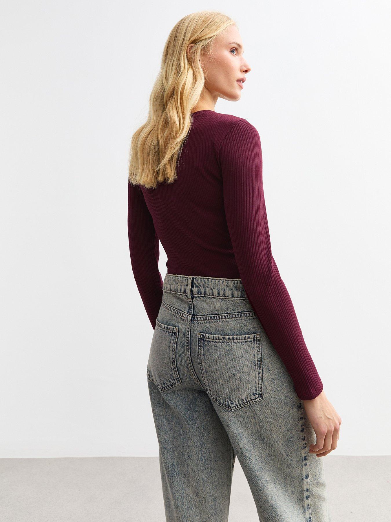 new-look-burgundy-ribbed-cotton-blend-crew-neck-bodysuitstillFront