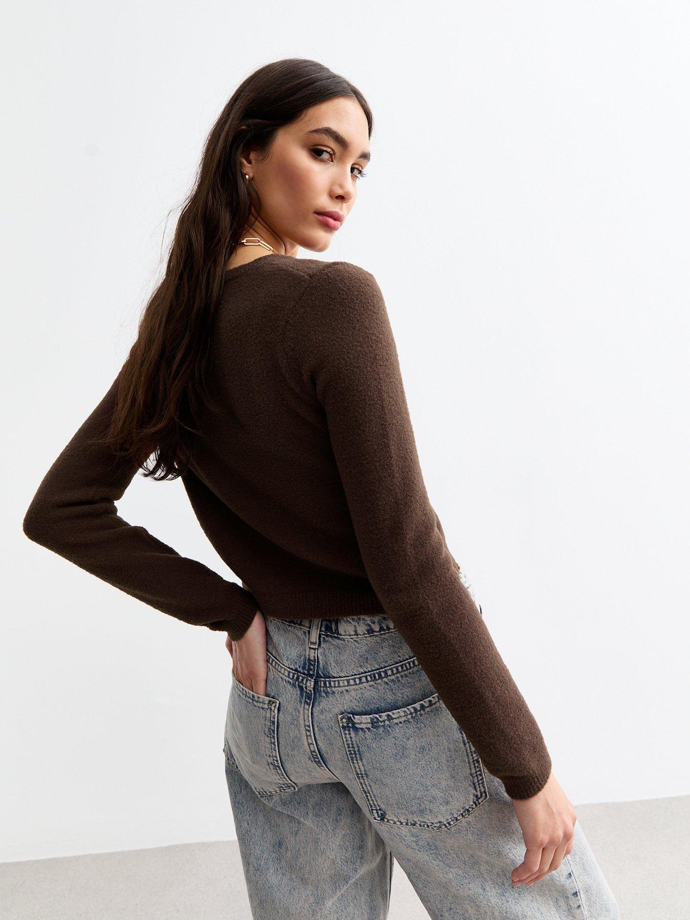 new-look-crew-neck-fluffy-knit-cardigan-brownstillFront