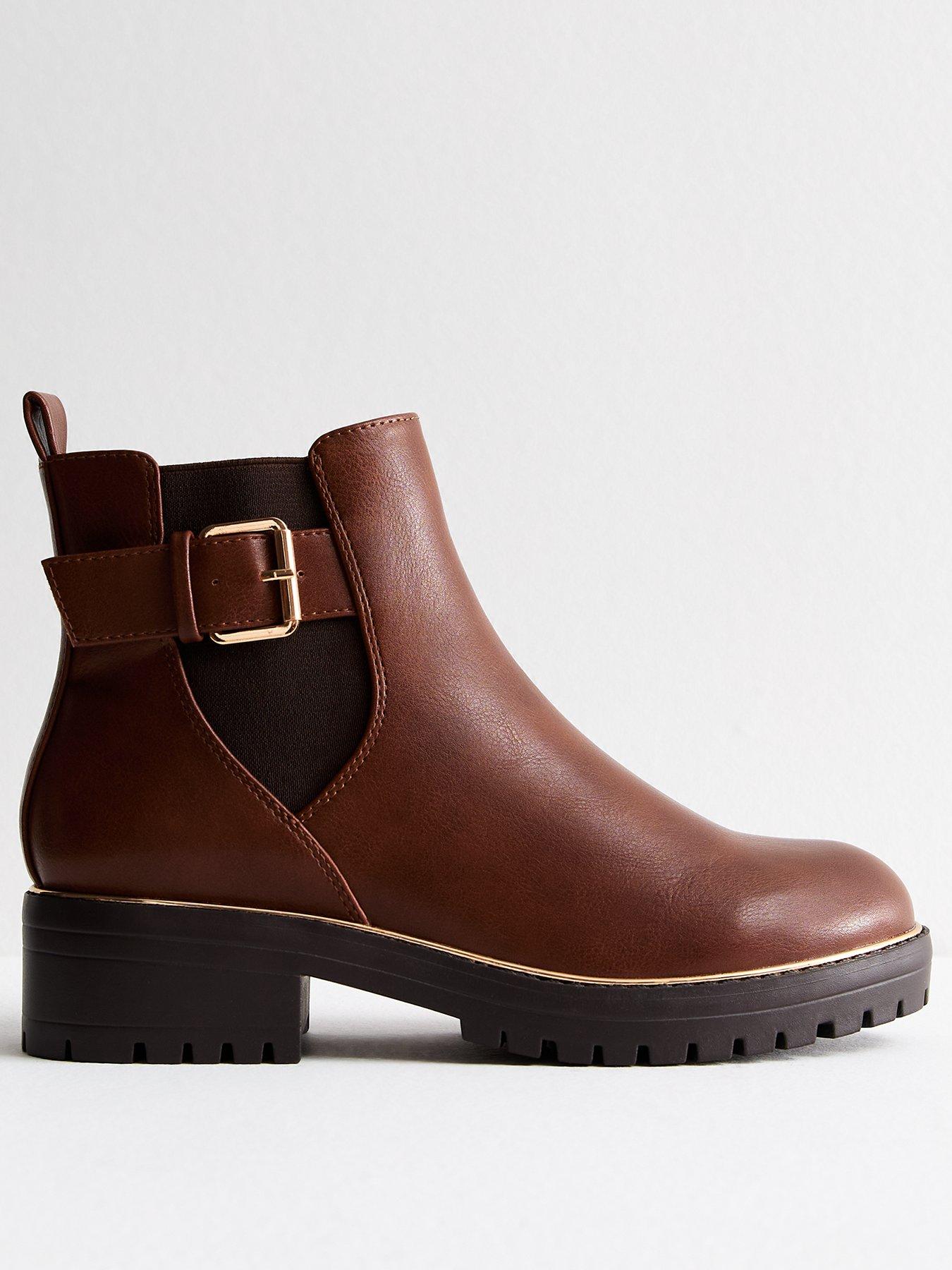 new-look-tan-buckled-chunky-ankle-boots-brownfront