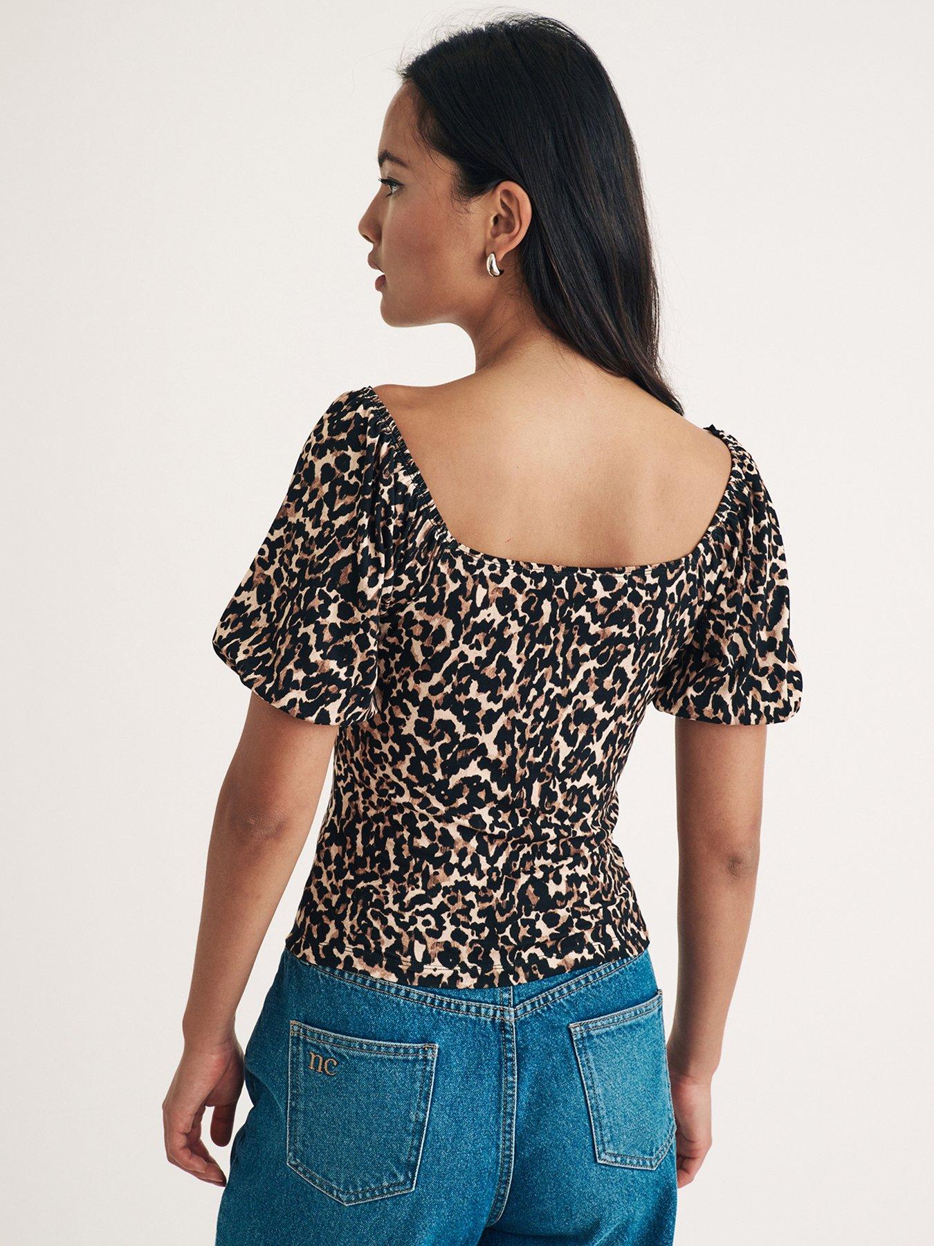 nobodys-child-square-neck-puff-sleeve-top-leopard-multistillFront