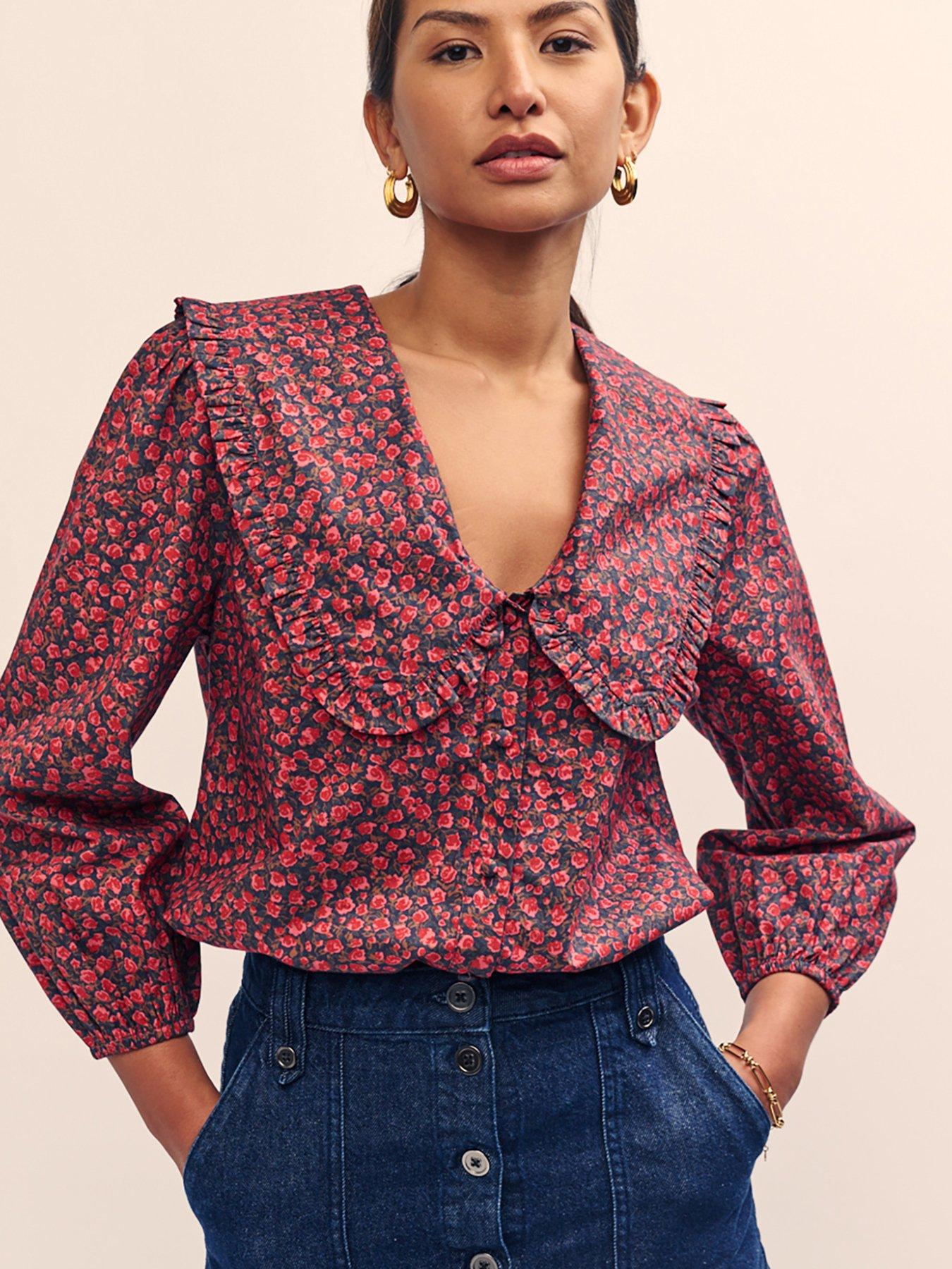 nobodys-child-ditsy-print-long-sleeve-blouse-redfront