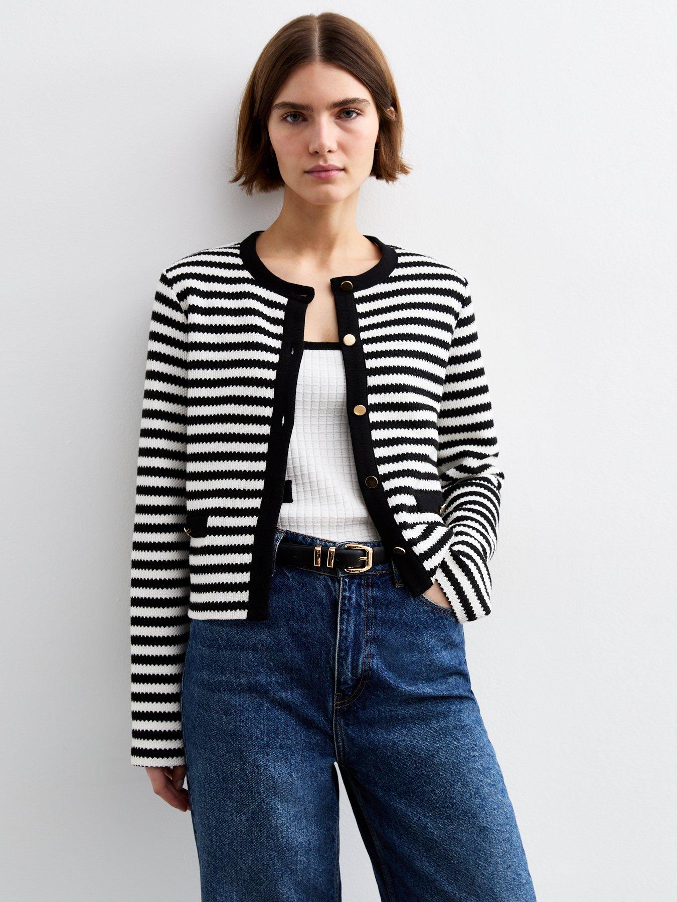 new-look-black-soft-touch-striped-cardigan-print