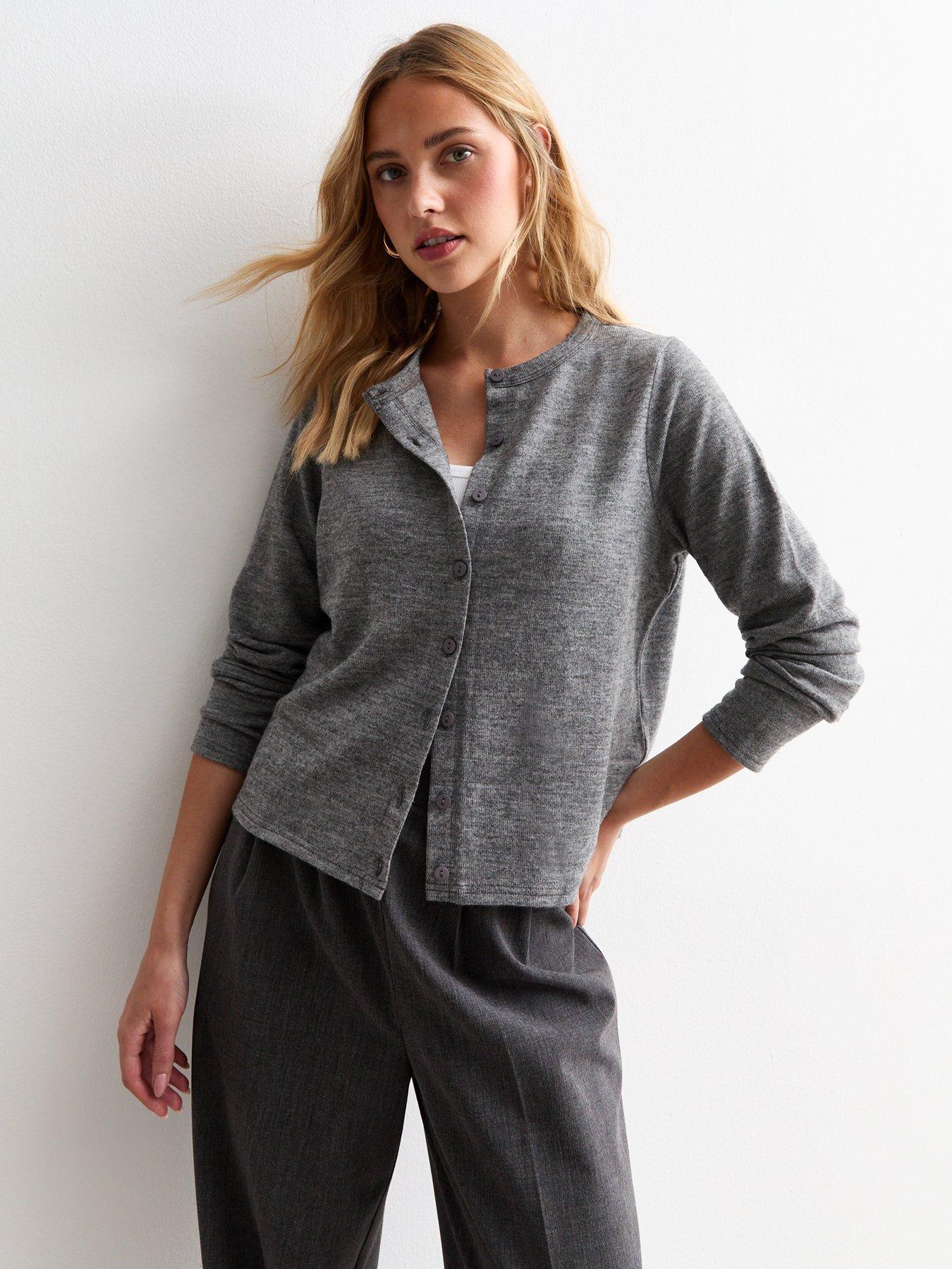 new-look-grey-soft-touch-crew-neck-cardigan