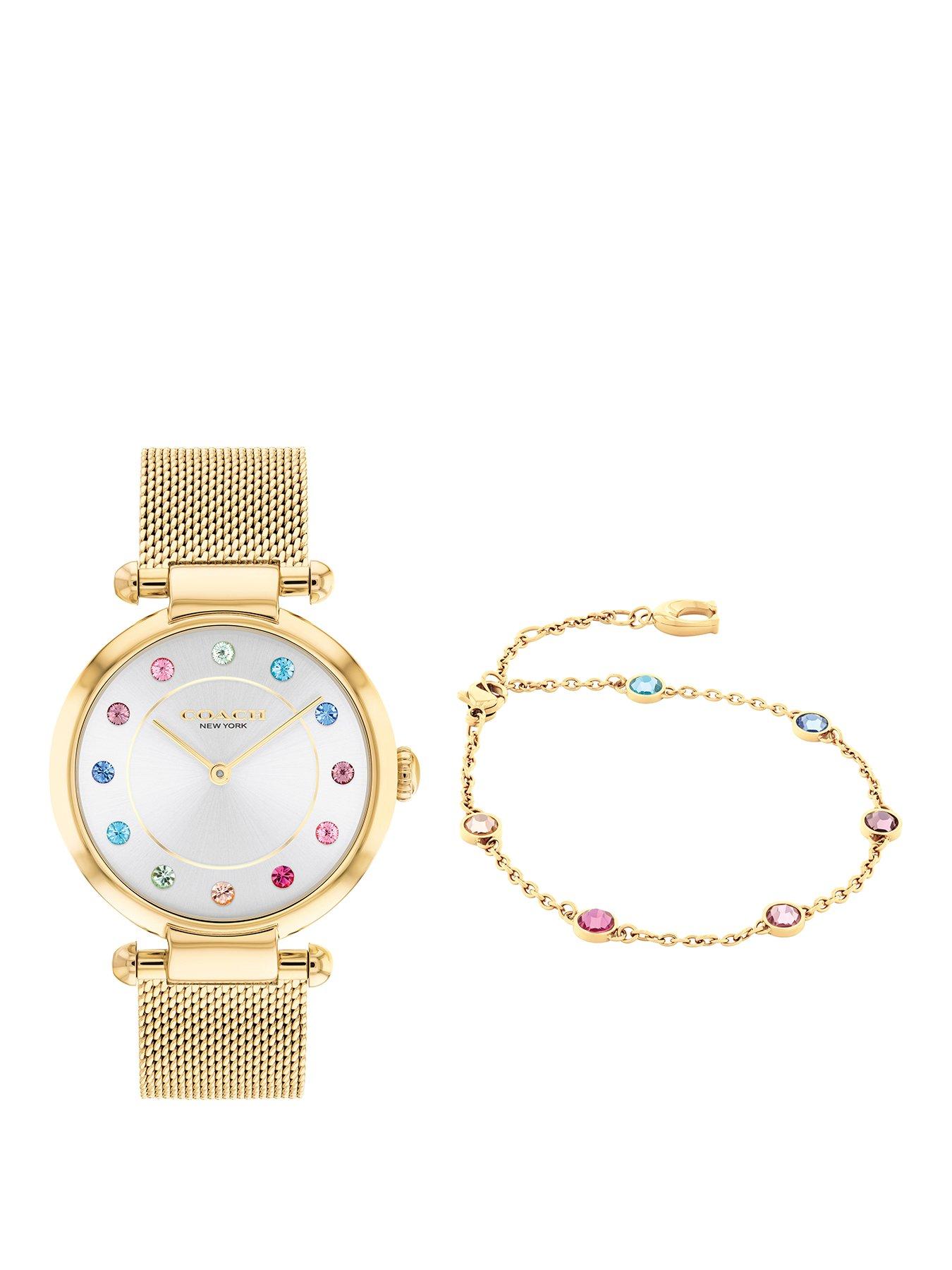 coach-coach-ladies-cary-gold-ip-rainbow-crystal-mesh-watch-and-bracelet-gift-set