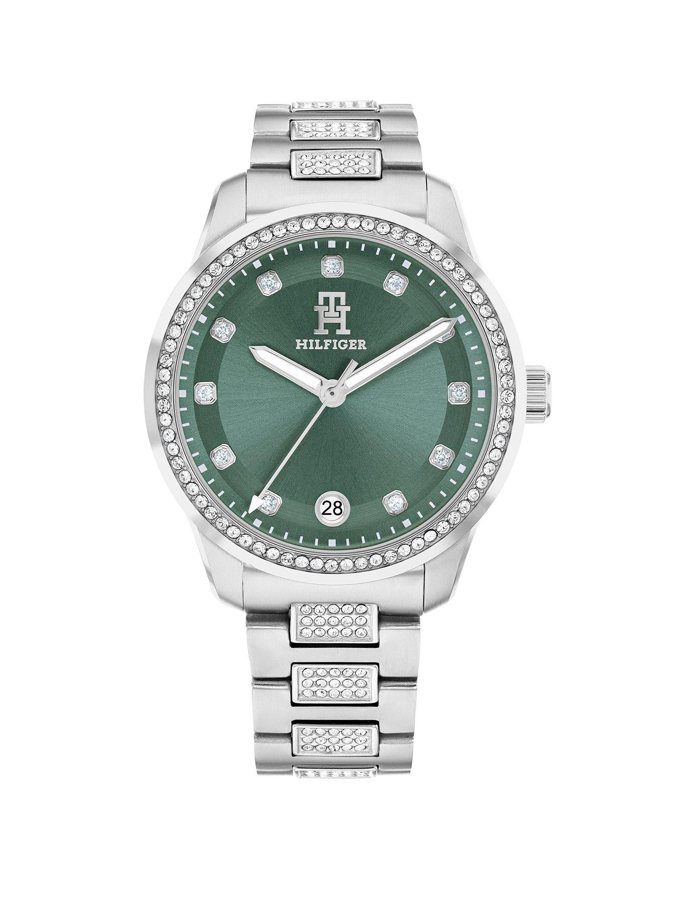 Tommy Hilfiger Tommy Hilfiger womens stainless steel watch with a crystal bezel finish