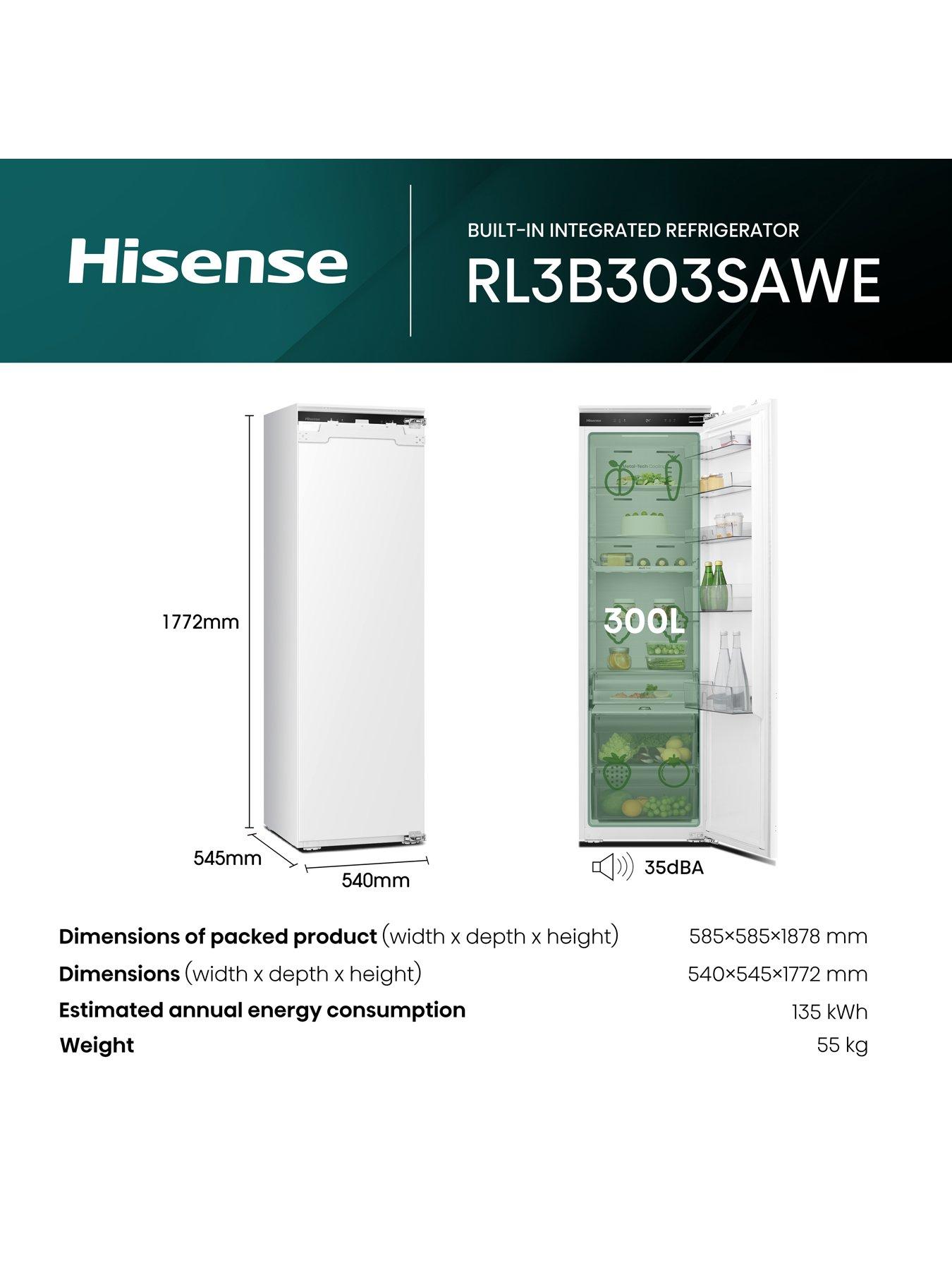Image 6 of 8 of Hisense RL3B303SAWE 54cm Wide&nbsp;Integrated Total No Frost Fridge with&nbsp;Fixed Hinge - White