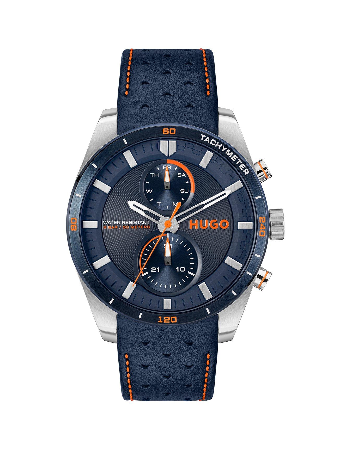 hugo-gents-fast-blue-leather-strap-multifunction-watch