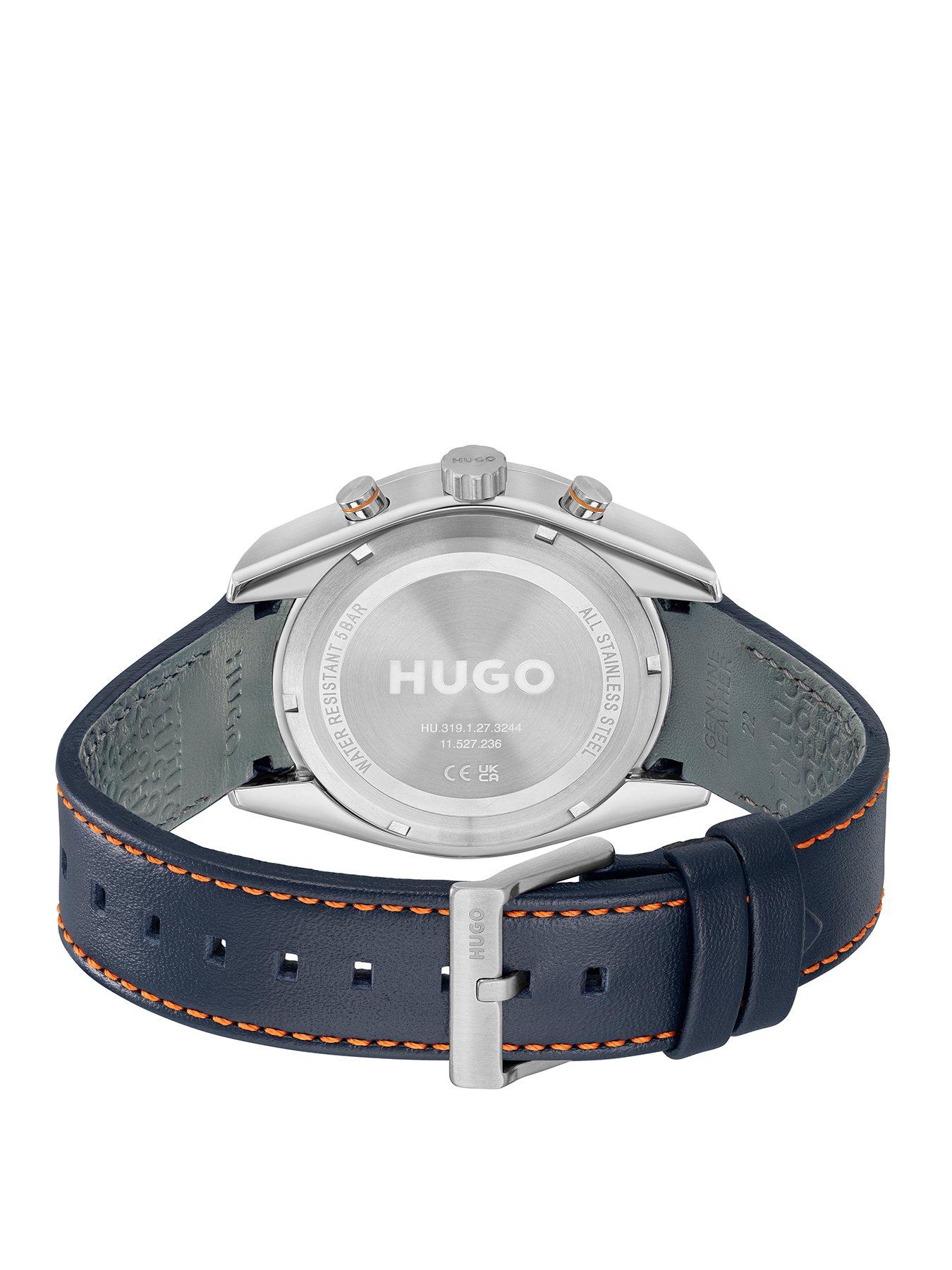 hugo-gents-fast-blue-leather-strap-multifunction-watchstillFront