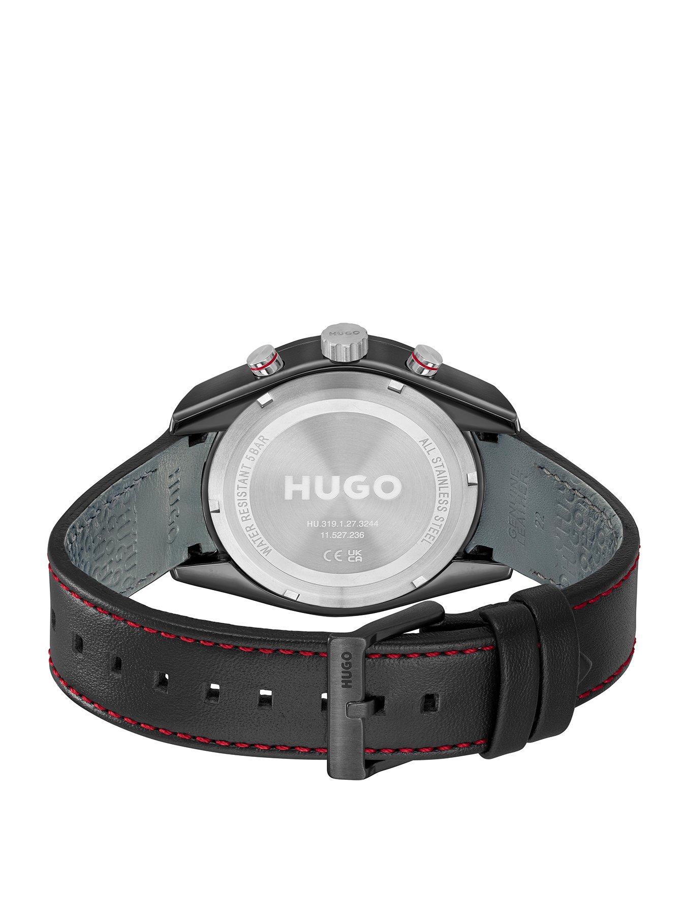 hugo-gents-hugo-fast-black-leather-strap-multifunction-watchstillFront