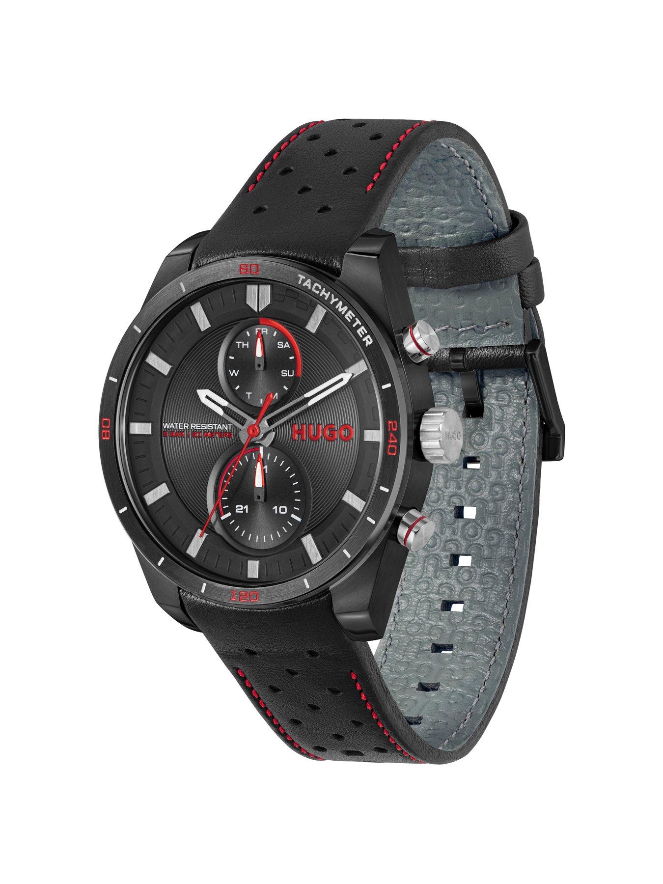 hugo-gents-hugo-fast-black-leather-strap-multifunction-watchback