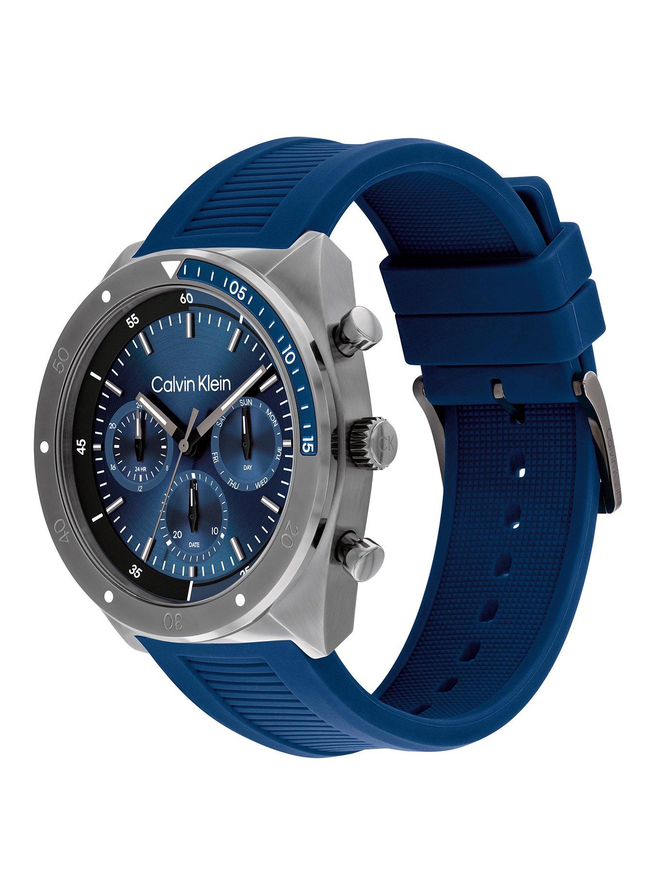 calvin-klein-mens-calvin-klein-blue-ip-silicone-strap-watchstillFront