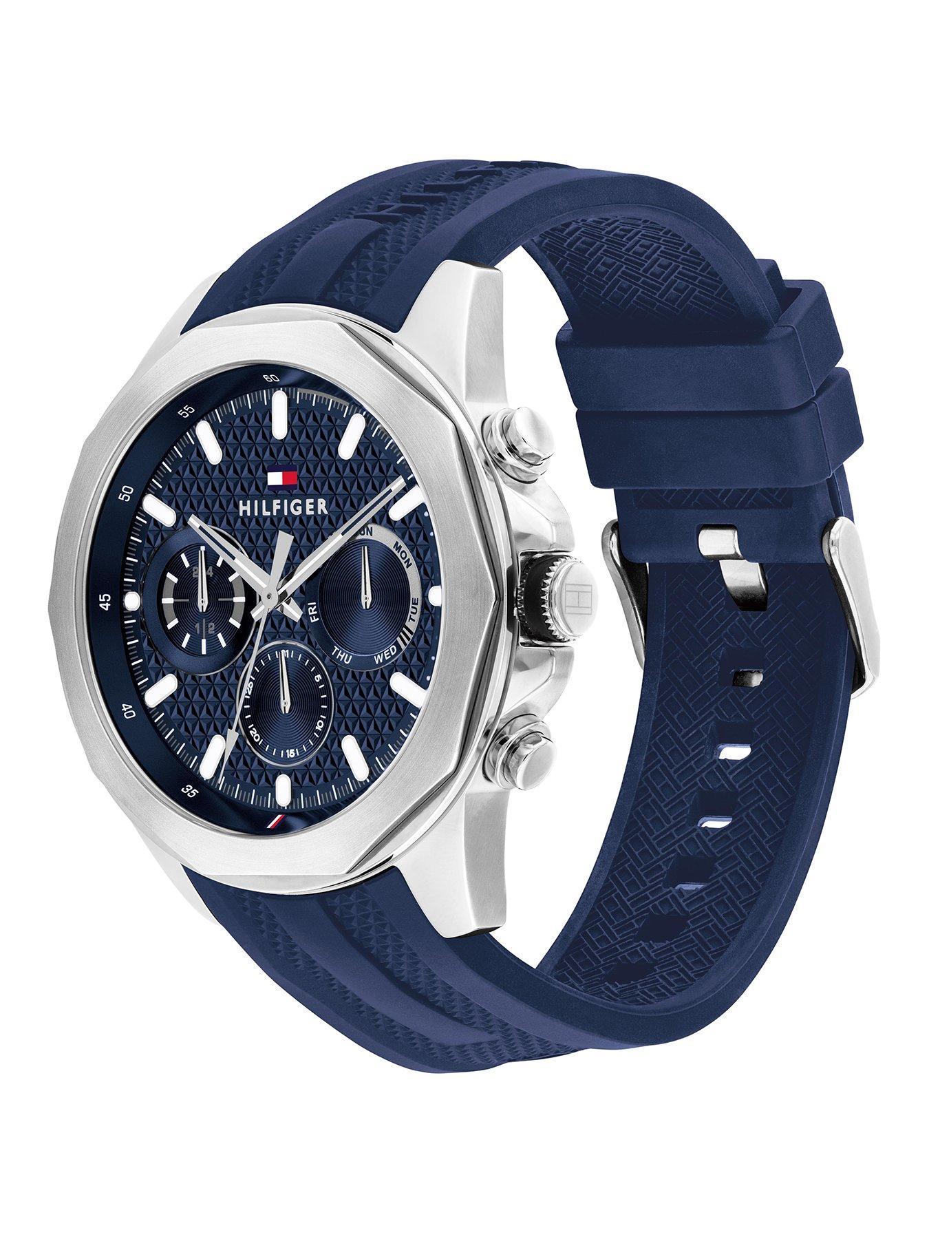 tommy-hilfiger-tommy-hilfiger-mens-blue-ip-silicone-strap-watchstillFront