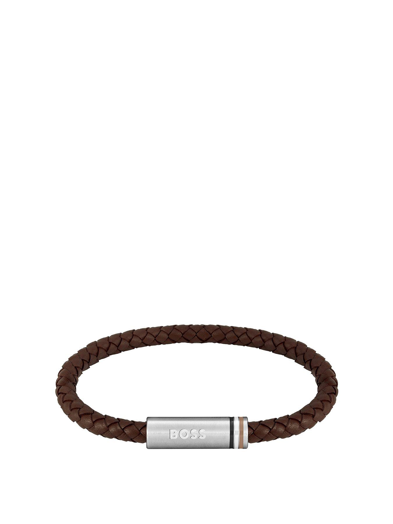 boss-gents-ares-single-braided-brown-leather-bracelet