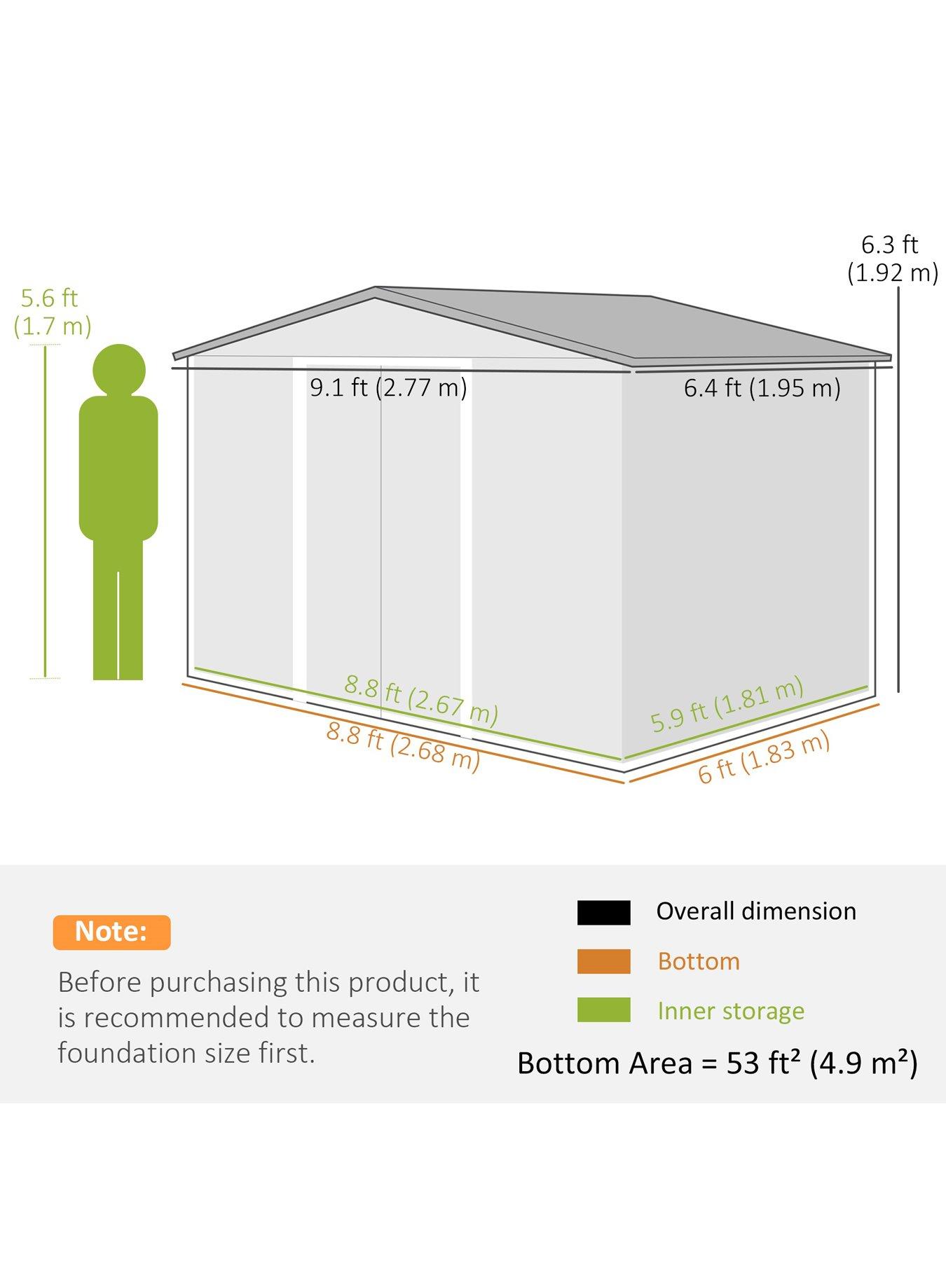 Image 3 of 7 of OutSunny 9 x 6FT Metal Shed with Foundation Ventilation