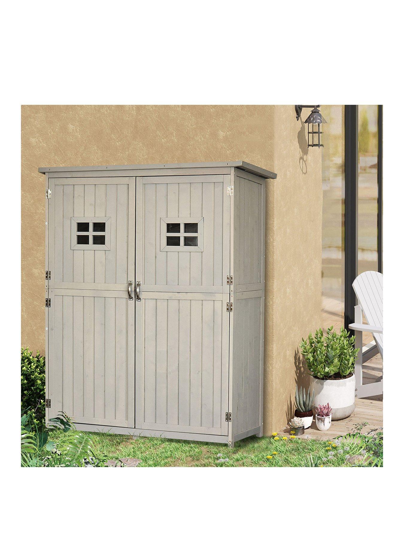 OutSunny Wooden Garden Shed with Windows, Double Door 27.5L x 50W x 164H cm