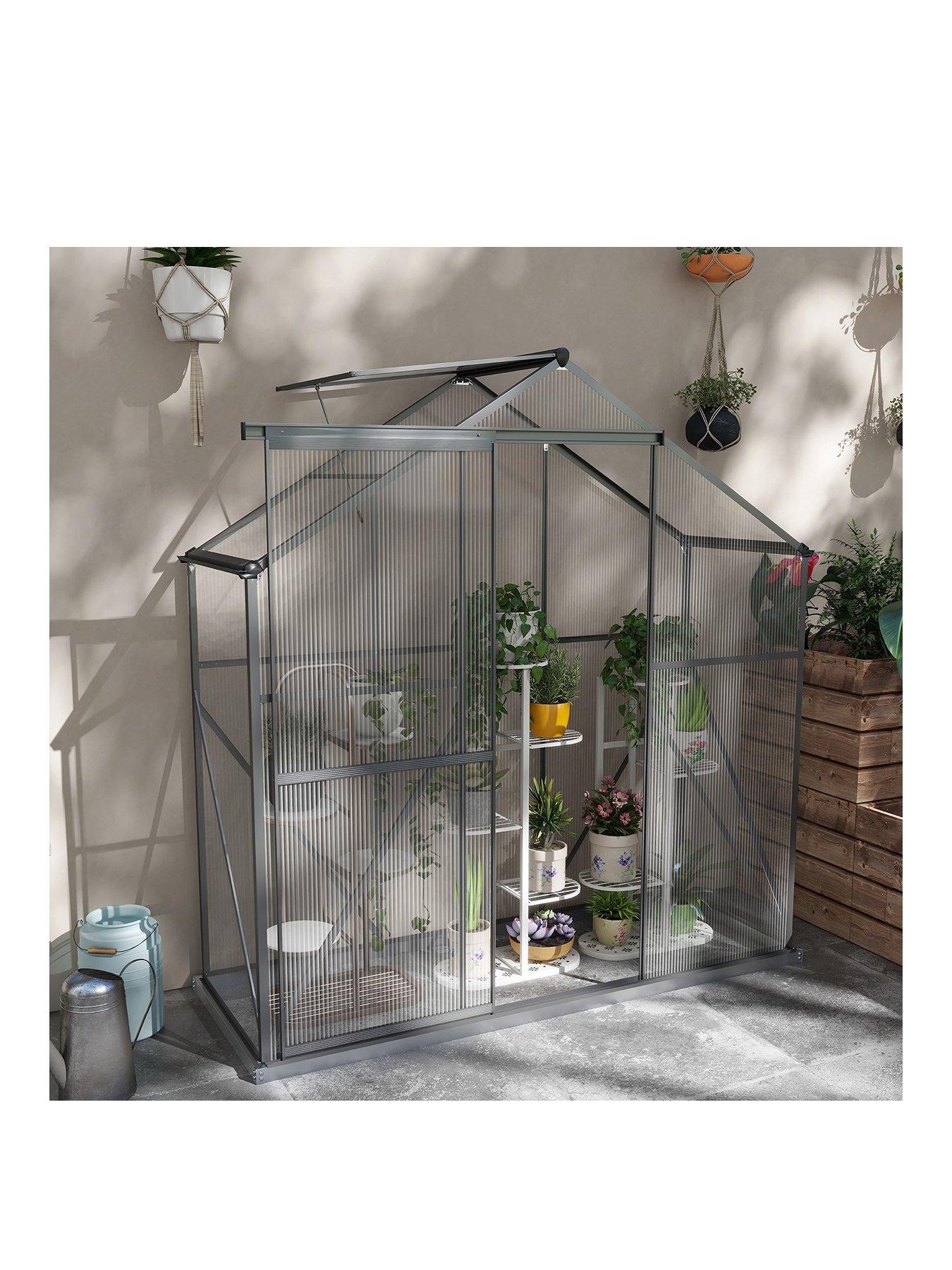 outsunny-6-x-25ft-polycarbonate-greenhouse-walk-in-green-house-with-rain-gutter-sliding-door