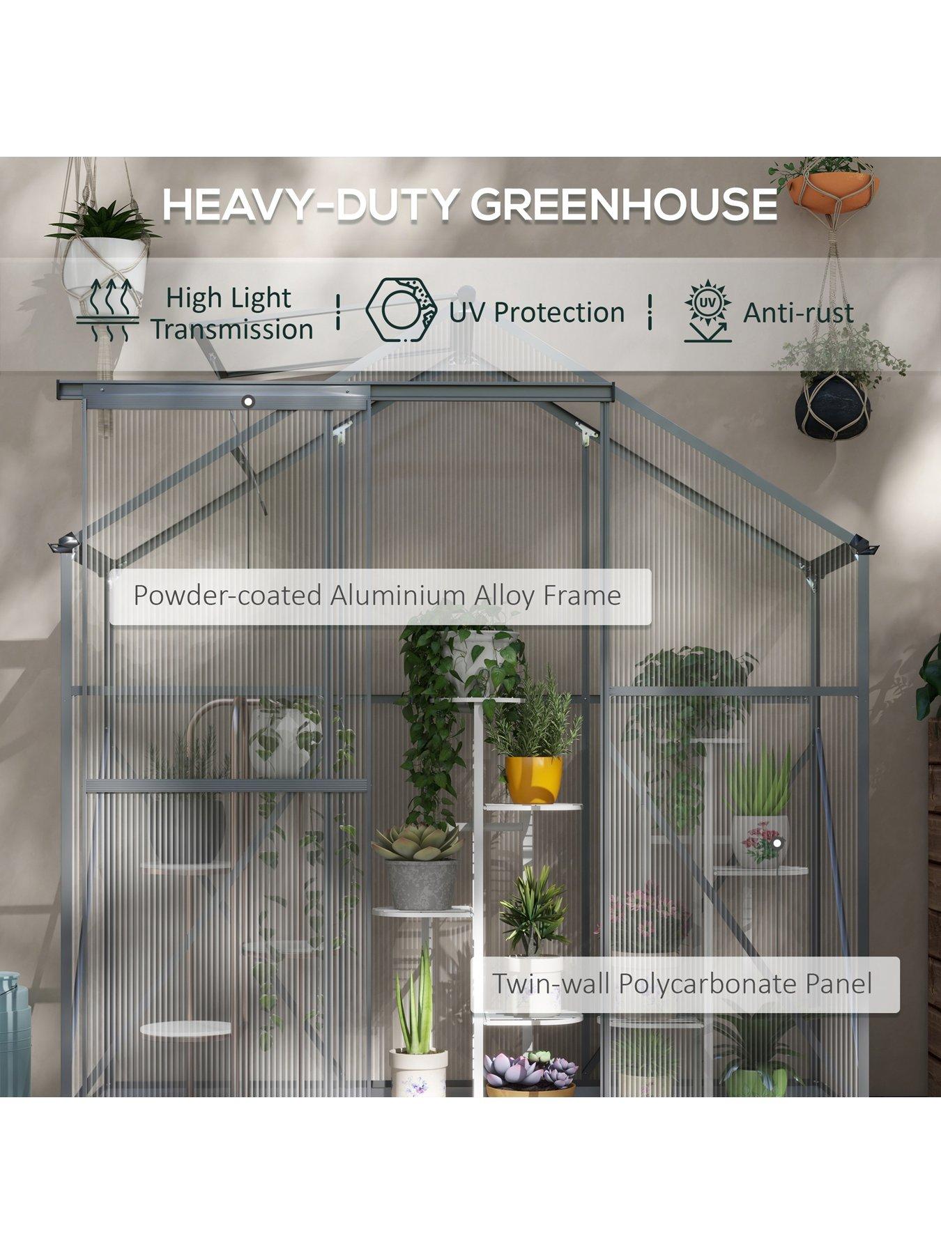 outsunny-6-x-25ft-polycarbonate-greenhouse-walk-in-green-house-with-rain-gutter-sliding-dooroutfit