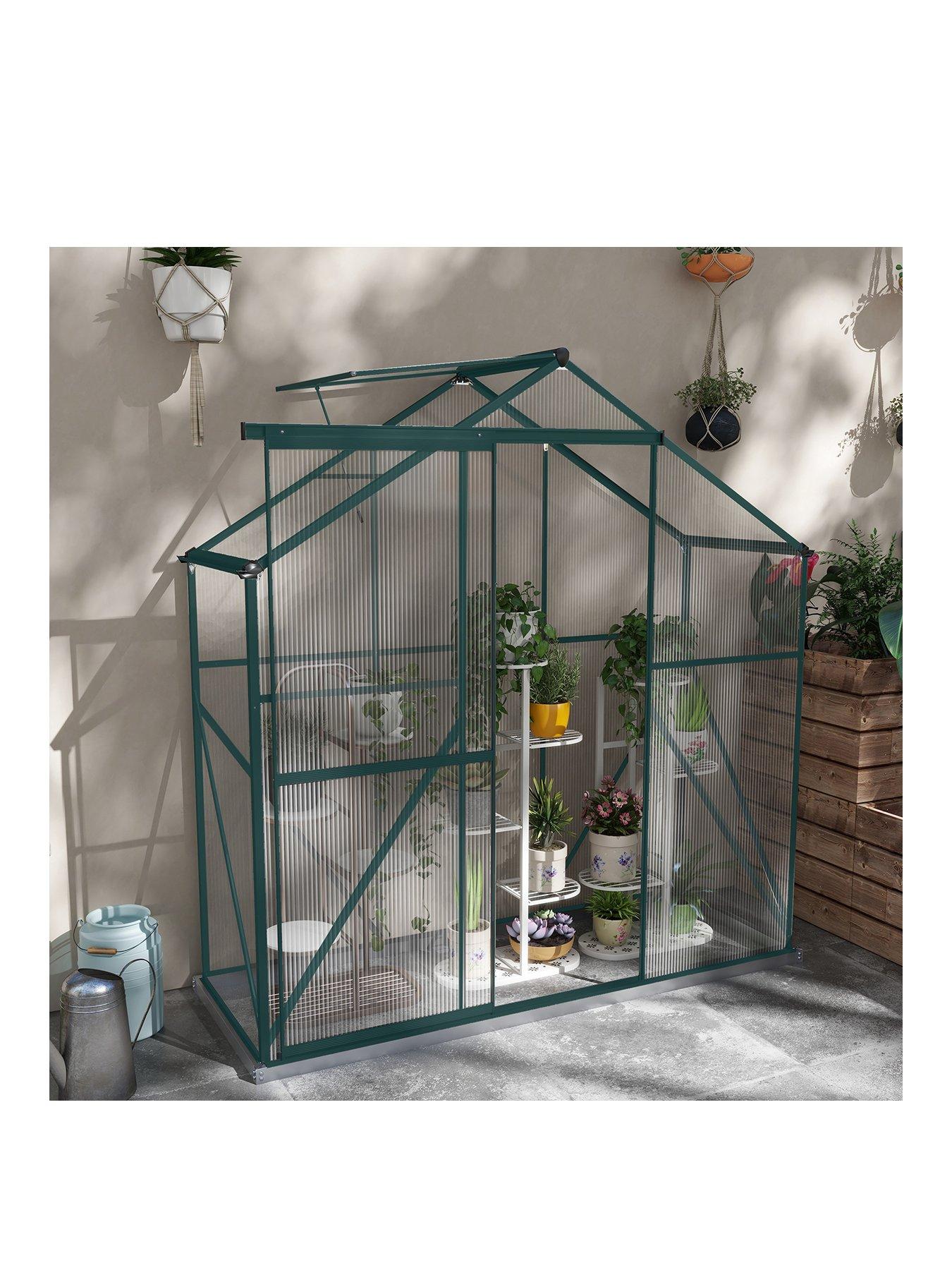 outsunny-6-x-6ft-polycarbonate-greenhouse-large-walk-in-green-house-with-slide-door-and-window