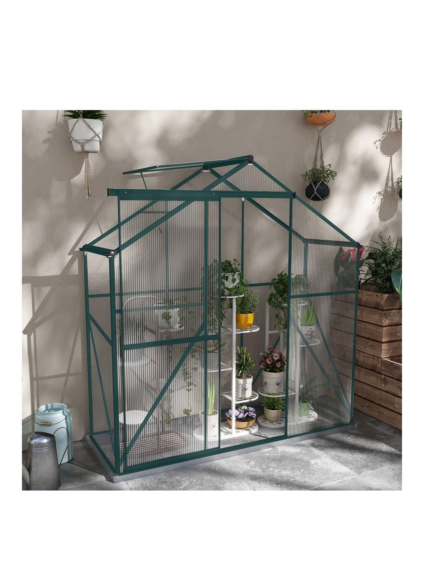 OutSunny 6 x 6ft Polycarbonate Greenhouse, Large Walk-In Green House with Slide Door and Window