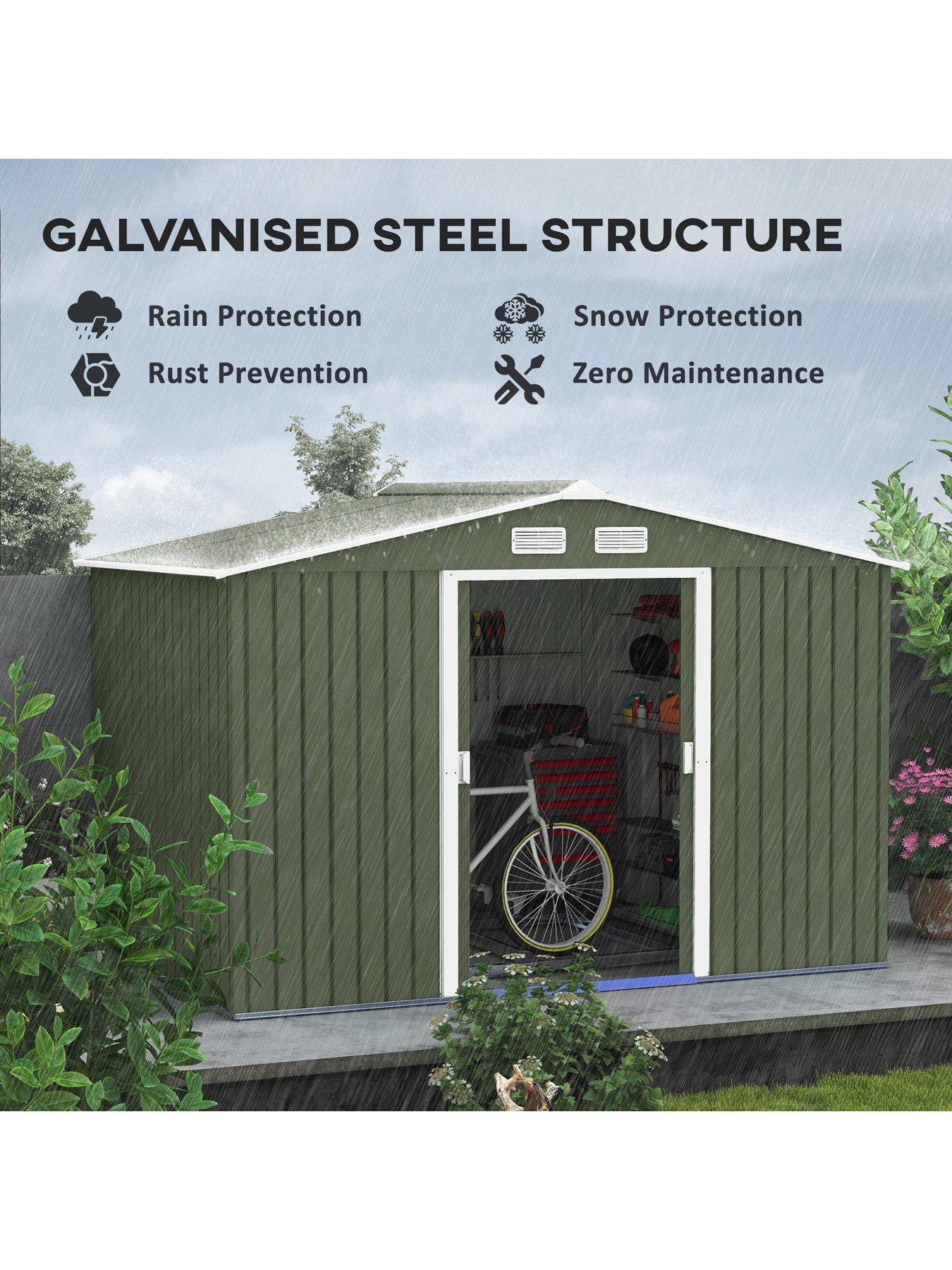 outsunny-9-x-6ft-metal-shed-with-ventilation-slots-floor-foundation-and-lockable-double-doorsoutfit