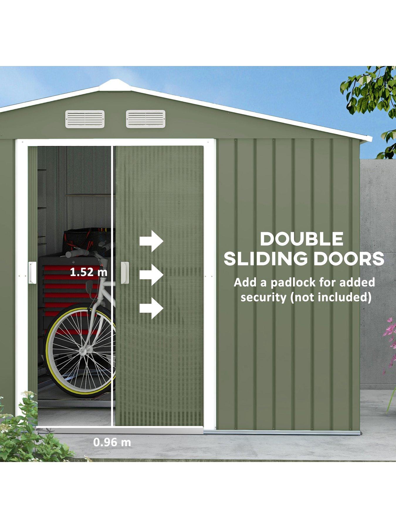 outsunny-9-x-6ft-metal-shed-with-ventilation-slots-floor-foundation-and-lockable-double-doorsdetail