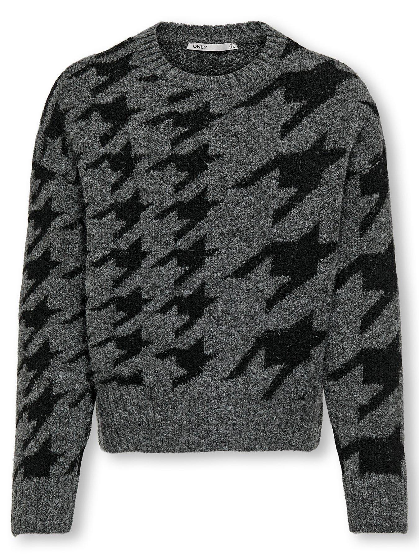 only-kids-girls-houndstooth-knitted-jumper-dark-grey