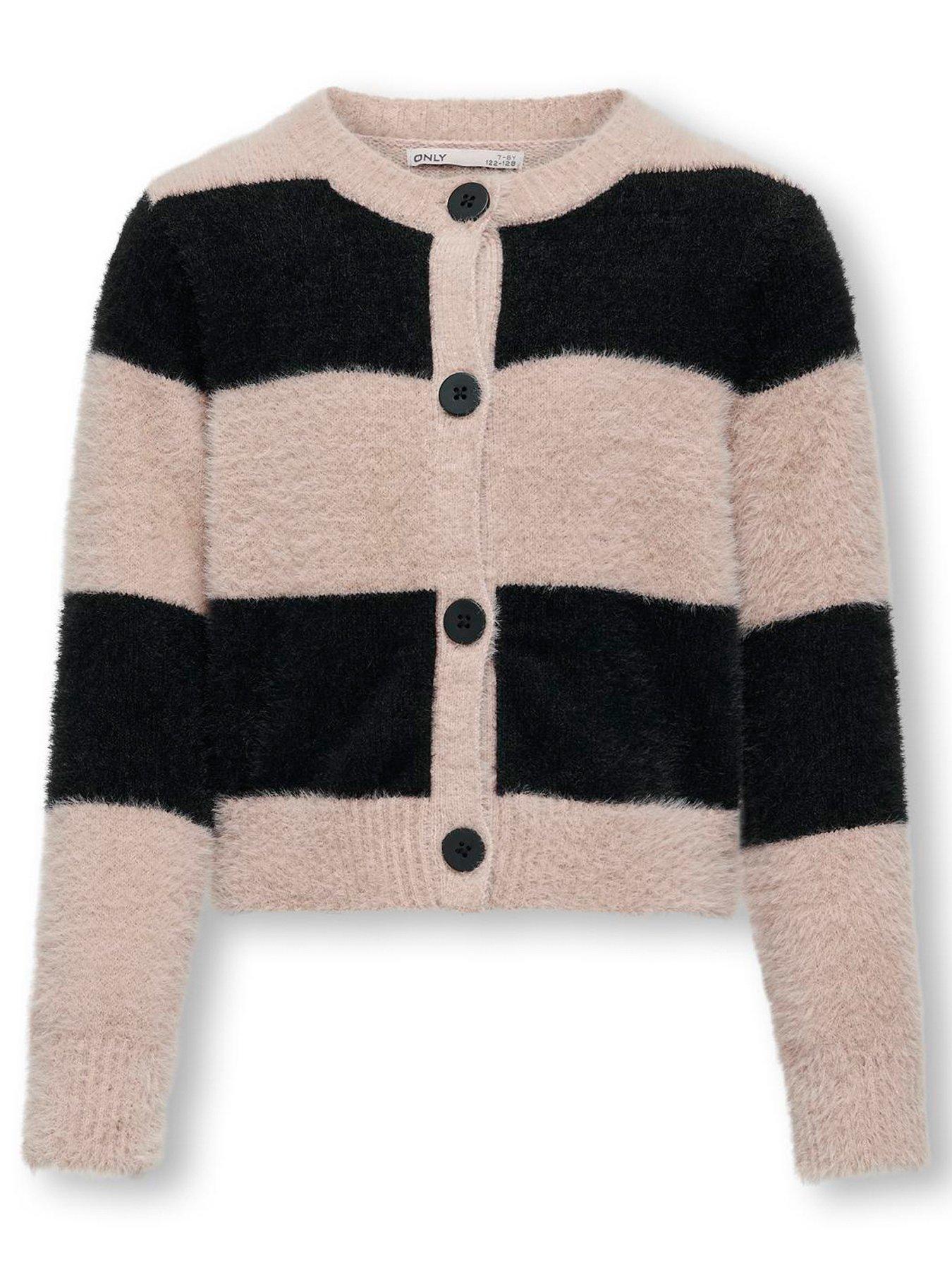 only-kids-girls-stripe-knitted-cardigan-black-warm-taupe