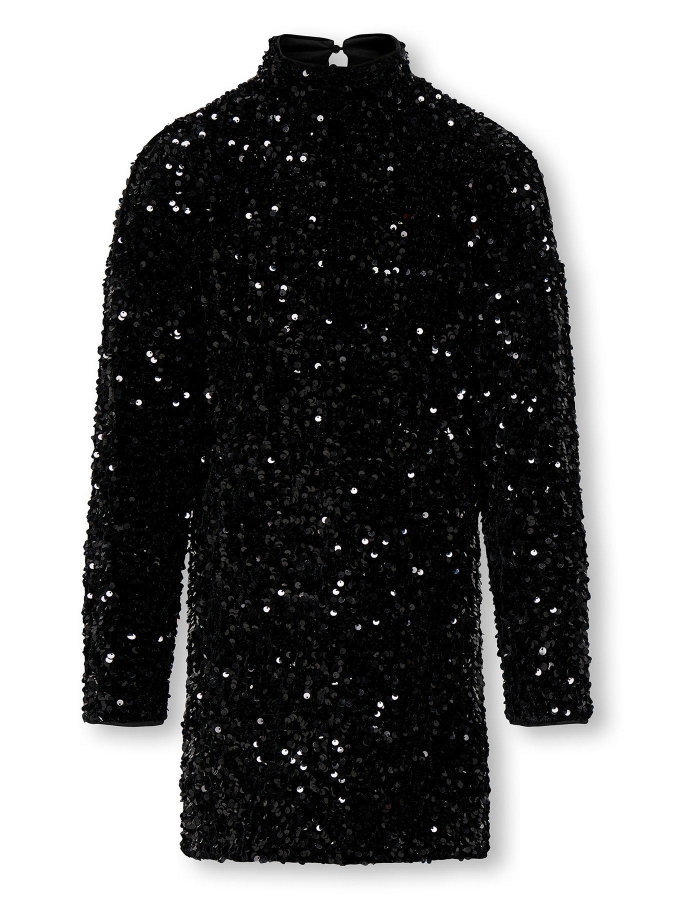 only-kids-girls-sequin-long-sleeve-dress-blackfront