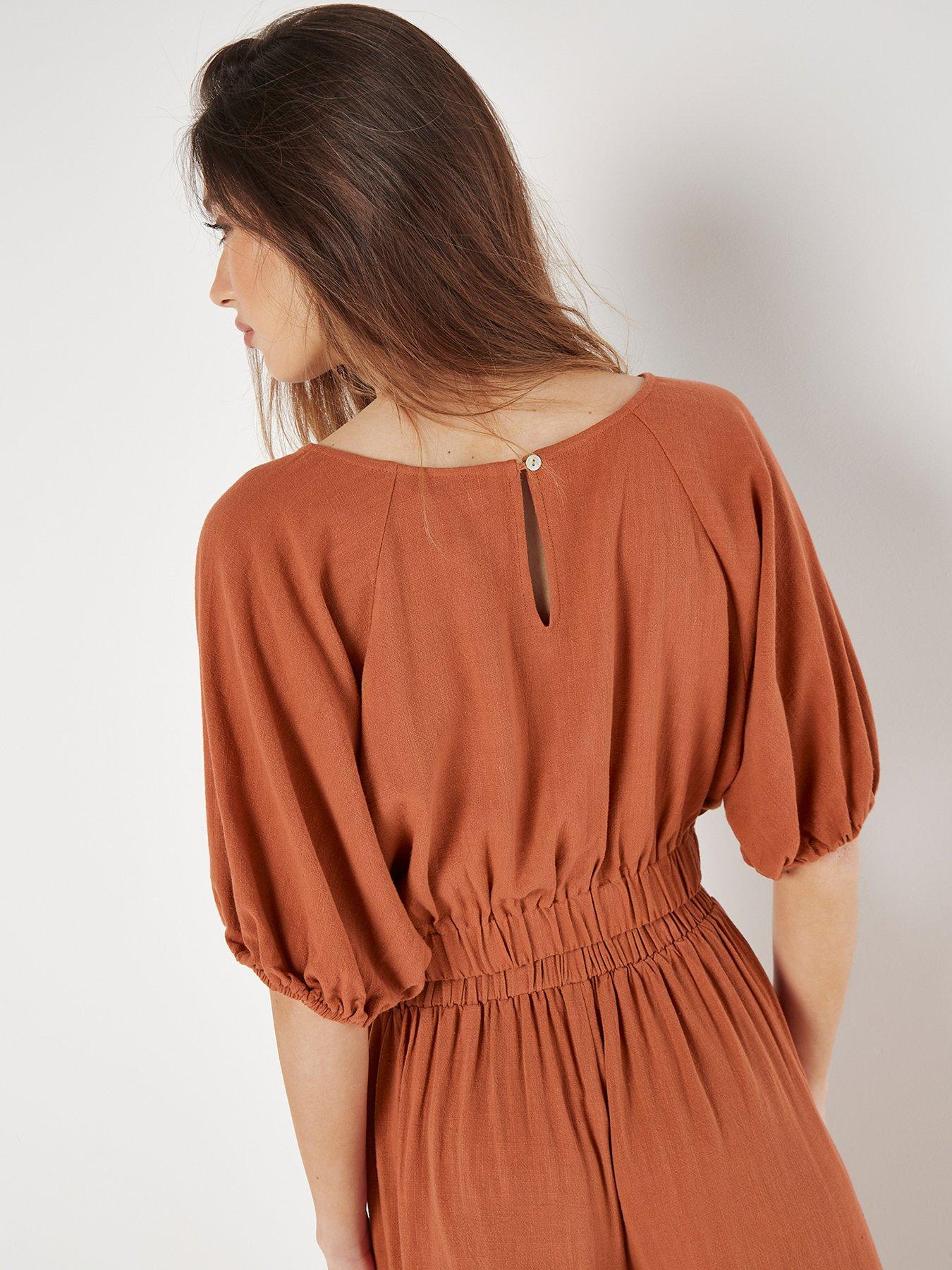 apricot-apricot-linen-mix-cropped-elastic-topback