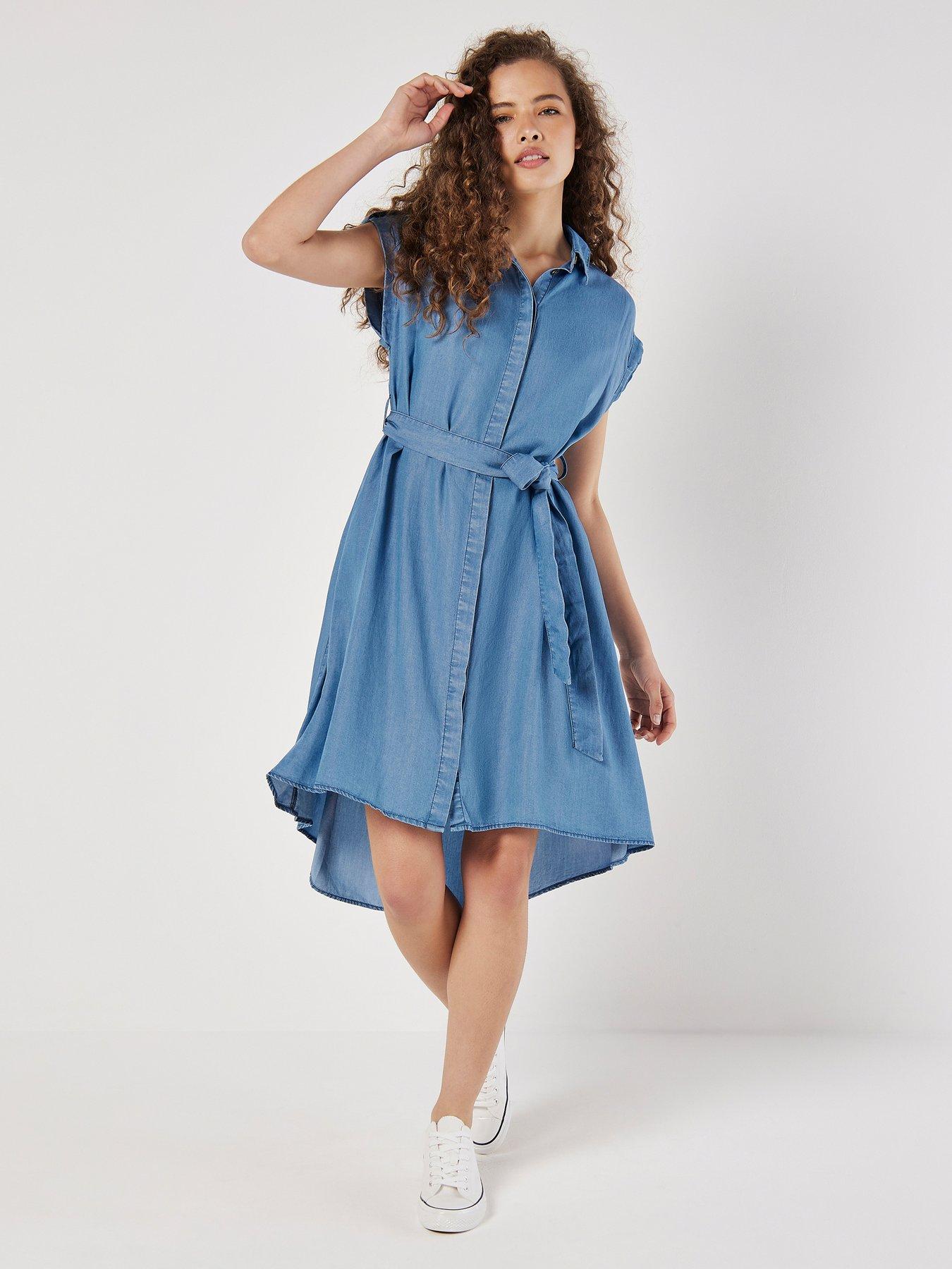 apricot-apricot-denim-turn-up-hi-low-shirt-dress