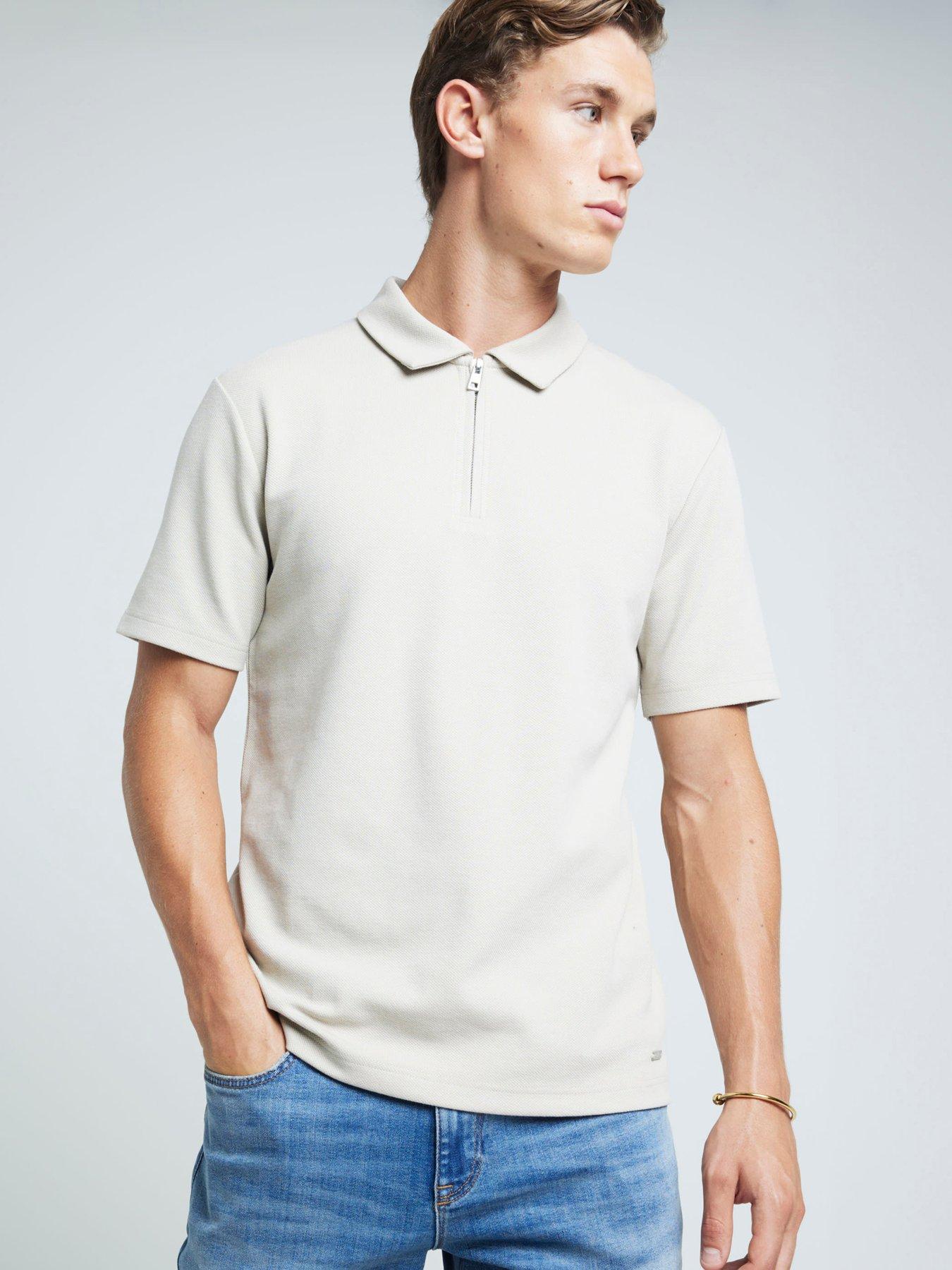 river-island-short-sleeve-slim-fit-tipped-polo-shirt-beige