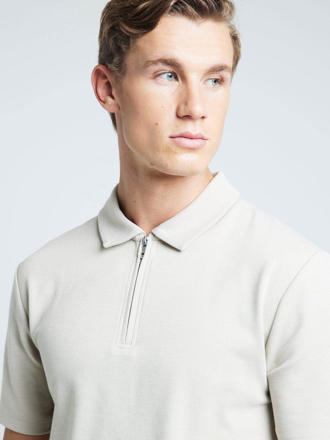 river-island-short-sleeve-slim-fit-tipped-polo-shirt-beigeoutfit