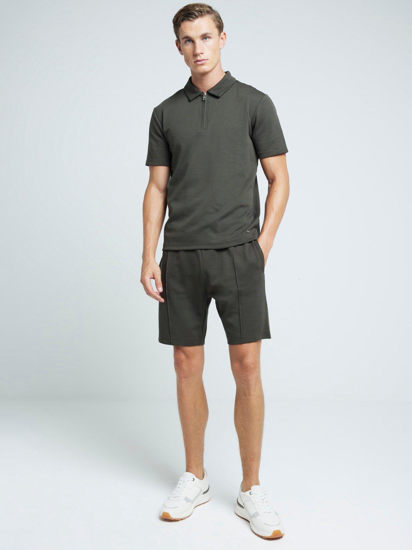 river-island-short-sleeve-slim-fit-tipped-polo-shirt-khaki