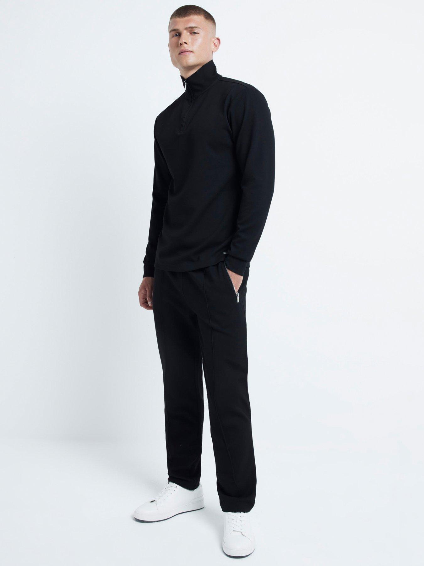 river-island-slim-fit-pique-open-hem-joggers-black