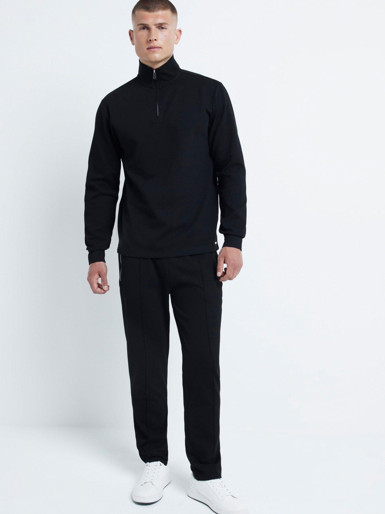 river-island-slim-fit-pique-open-hem-joggers-blackback