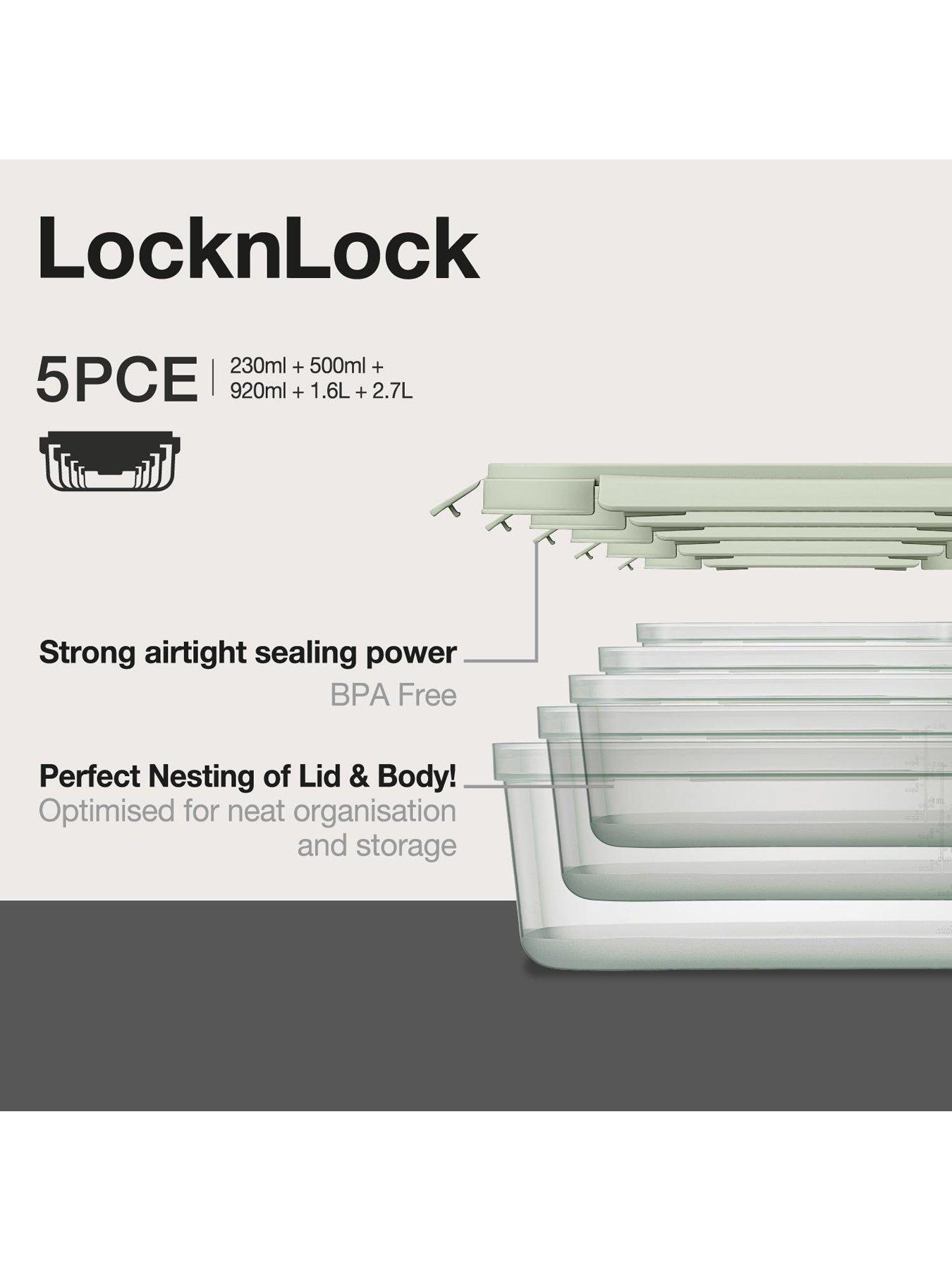 Image 3 of 7 of Lock and Lock Locknlock Nestnlock 5pc Set - 230ml/500ml / 920ml / 1.6l/2.7l - With Interlocking Lids For Easy Stacking
