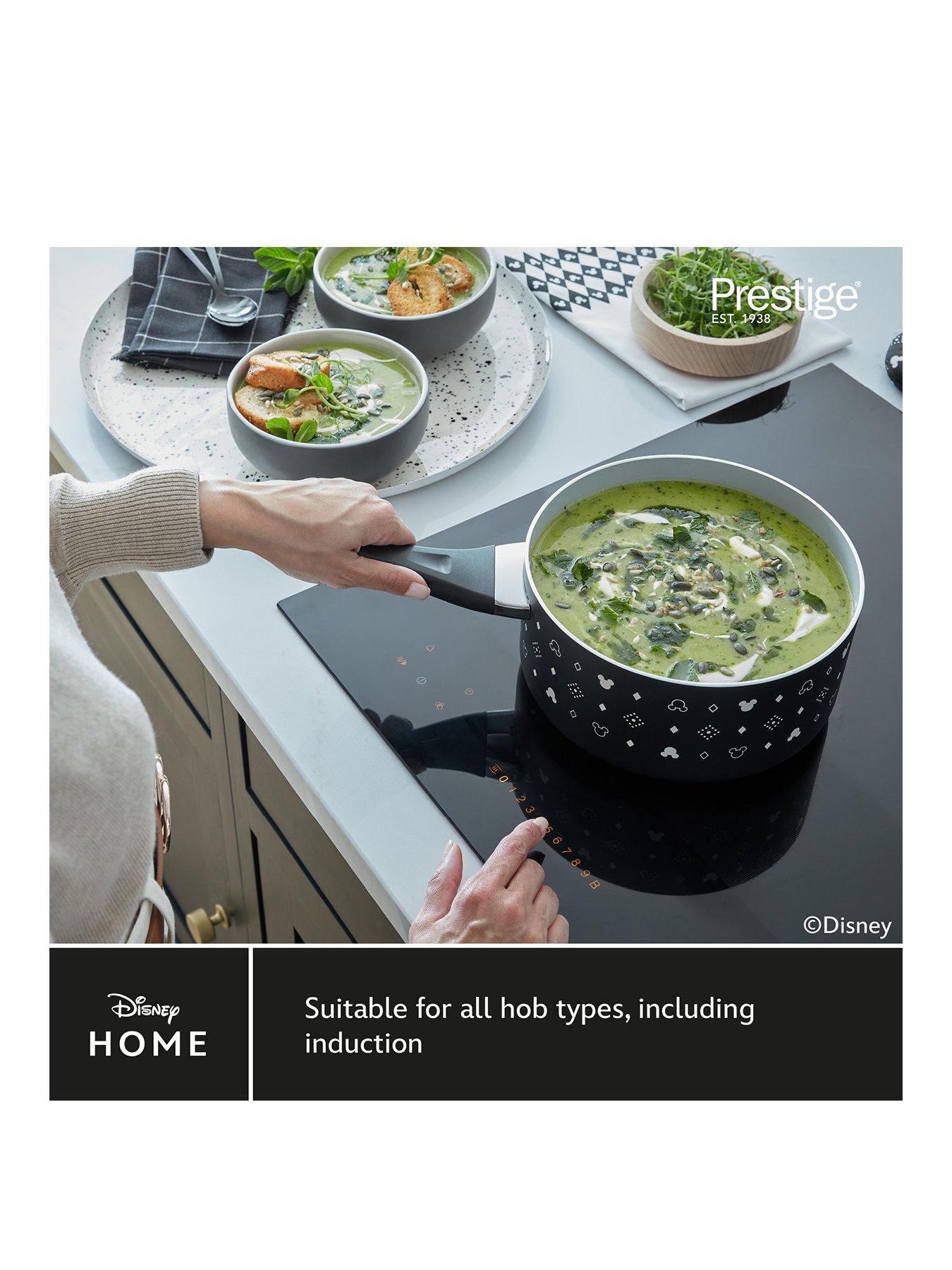 undefined Prestige X Disney Monochrome Ceramic Non Stick Toxin Free Saucepan Set With Toughened Stacking Glass Lids, 3 Piece