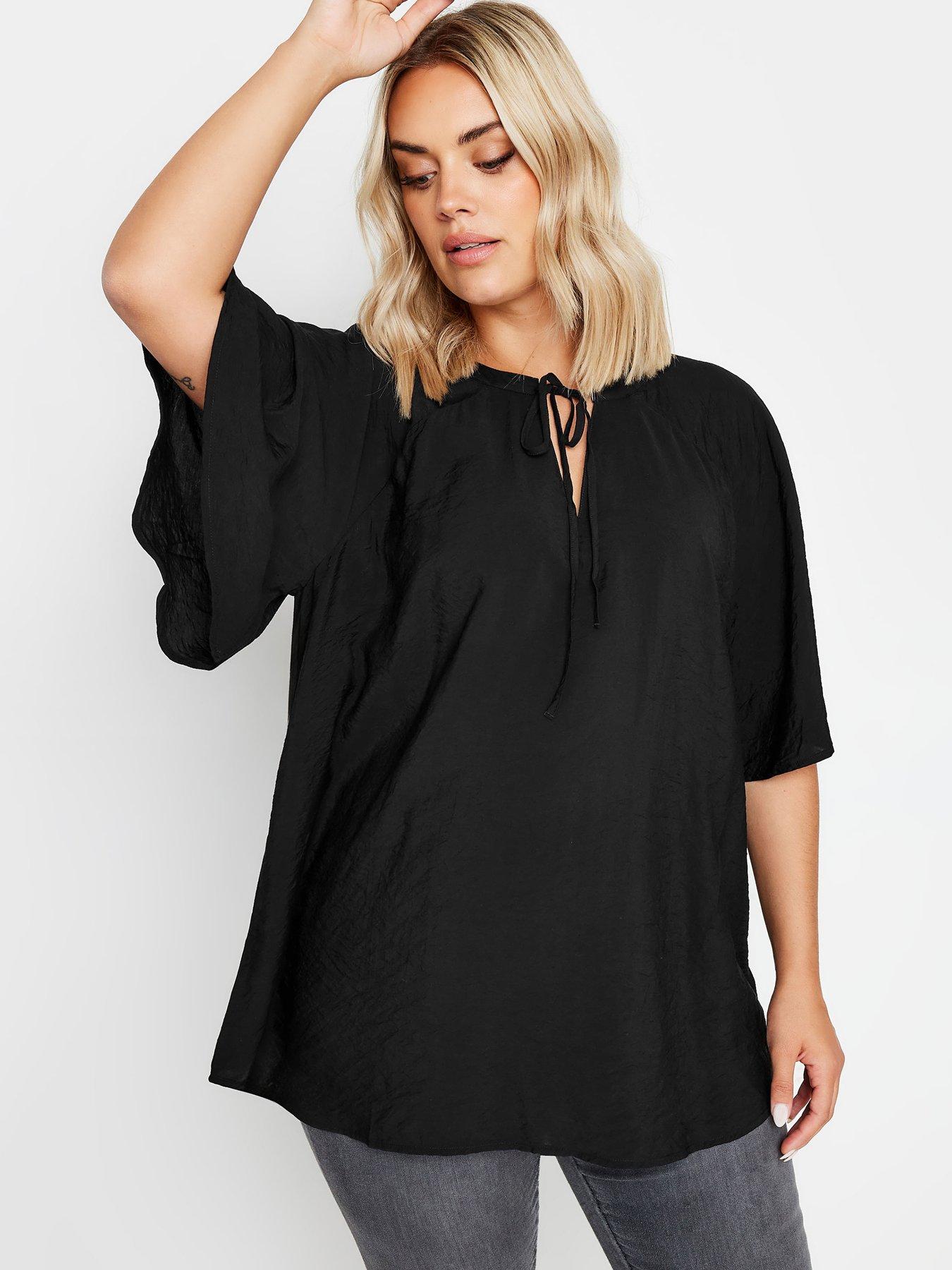 yours-curve-tie-neck-angel-sleeve-top-black