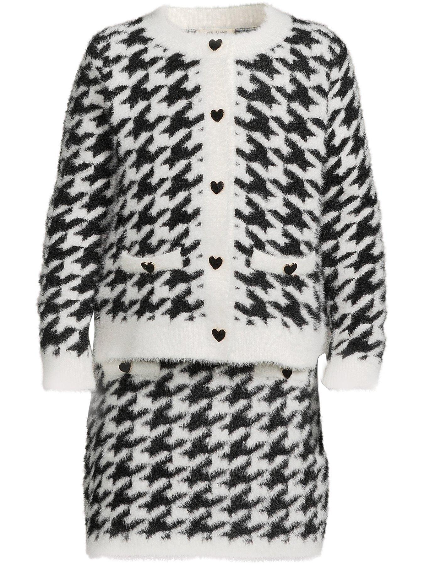 river-island-mini-mini-girl-fluffy-dogtooth-cardigan-set-blackdetail