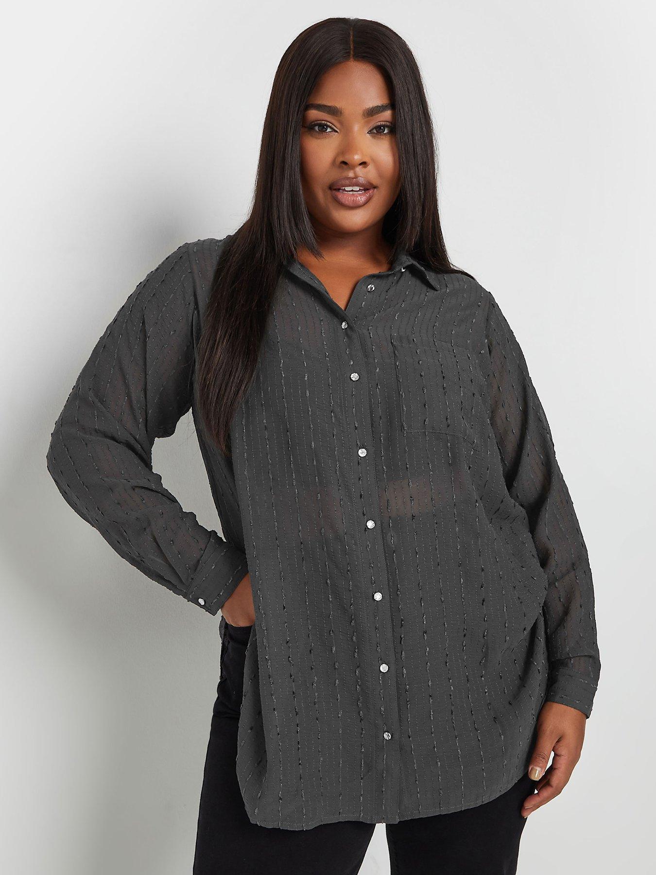 yours-curve-texture-sheer-shirt-grey