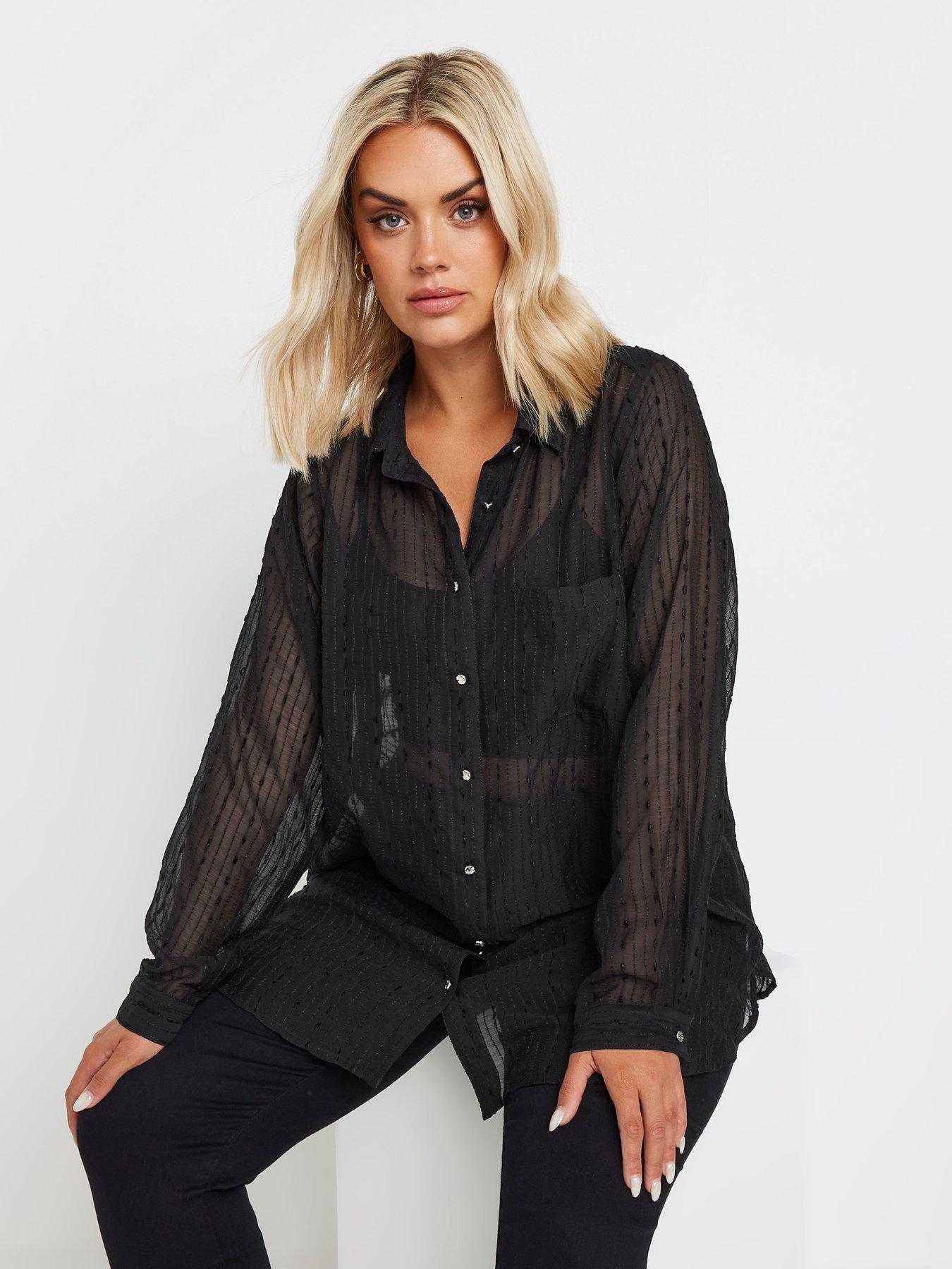 yours-curve-texture-sheer-shirt-black